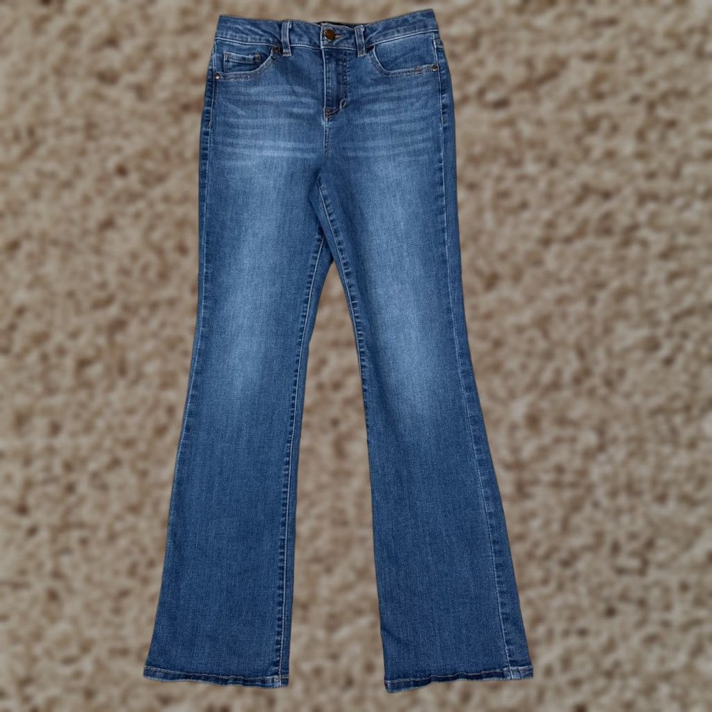 Vintage Maurices Jeans Womens 28x30 Blue Denim Mid Rise 28 30 5-Pocket Distressed Flared Bootcut Cotton Blend USA Size 34" / US 12 / IT 48 - 1 Thumbnail