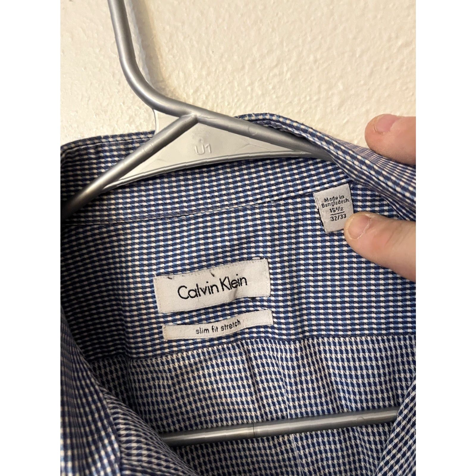 Calvin Klein Calvin Klein Shirt Slim Fit Reg Fit 15.5 Blue Gingham Plaid Dress Shirt Mens Regular Blue 15.5 Nobel Shine? Size US L / EU 52-54 / 3 - 2 Thumbnail