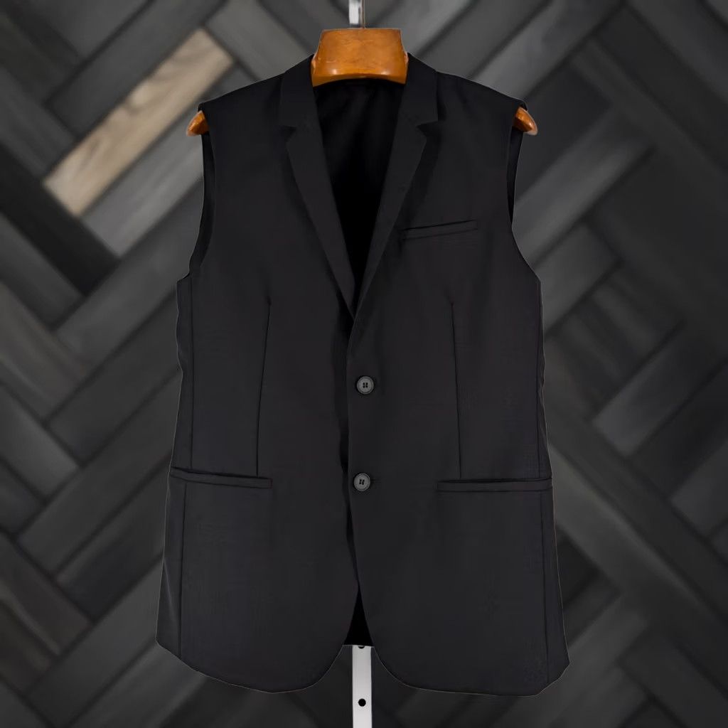 Cos COS Sleeveless Blazer Vest Mens Black Wool 40R 50 Two-Button Front Regular Length Blazer Vest Size 40R - 1 Thumbnail