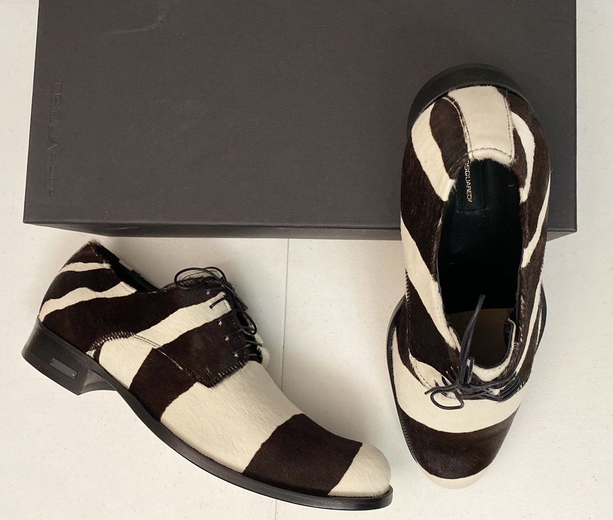 Dsquared2 Dsquared2 🇮🇹 Brown/White Pony Hair Zebra Striped Derby 10 NEW Size US 10 / EU 43 - 5 Thumbnail