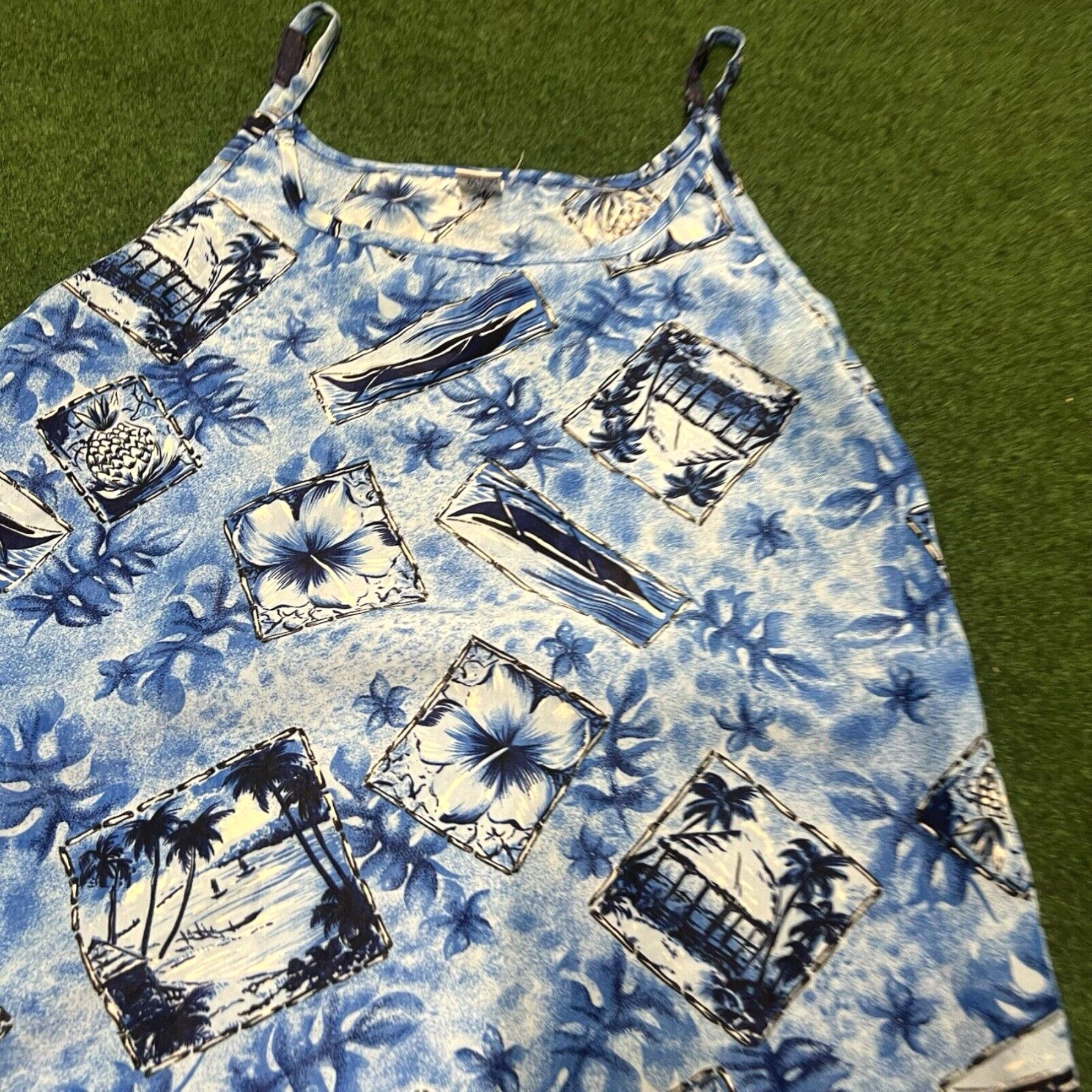 Vintage Vintage Womens Dress Maxi Blue Hawaiian Spaghetti Strap Sz L Swim Cover Up Size L / US 10 / IT 46 - 2 Thumbnail