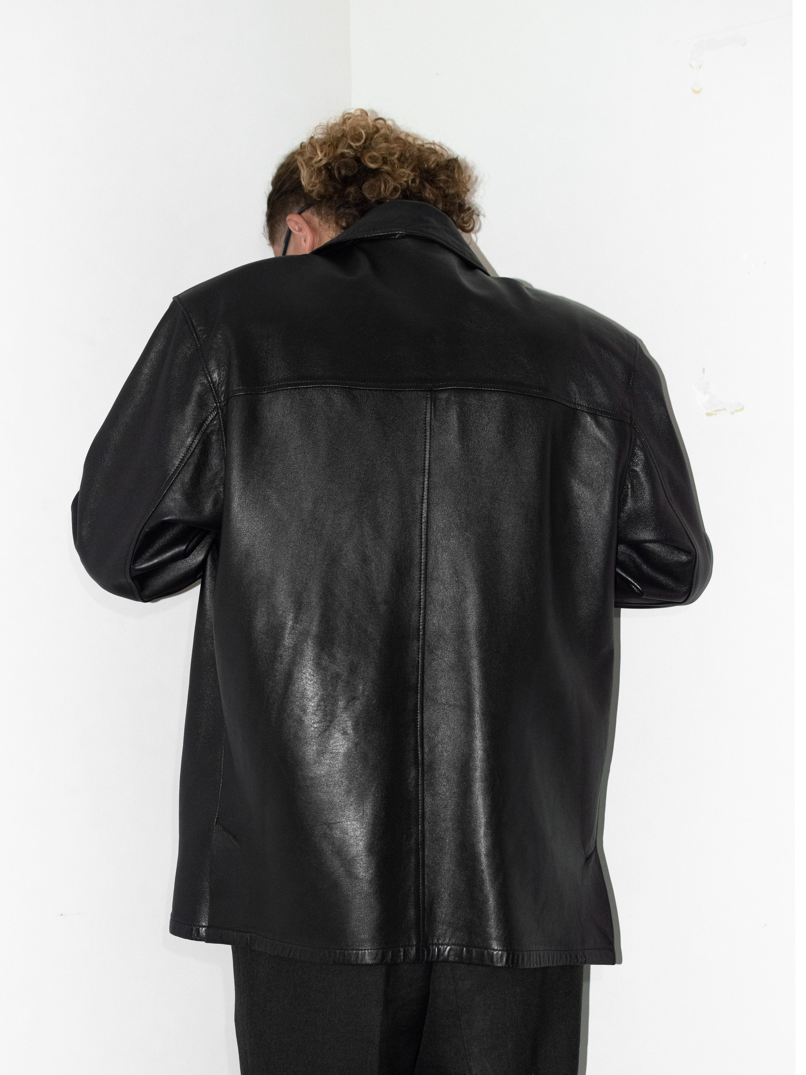 Designer × Vintage 90s black Leather lined Loose fit blazer coat Size US L / EU 52-54 / 3 - 3 Thumbnail