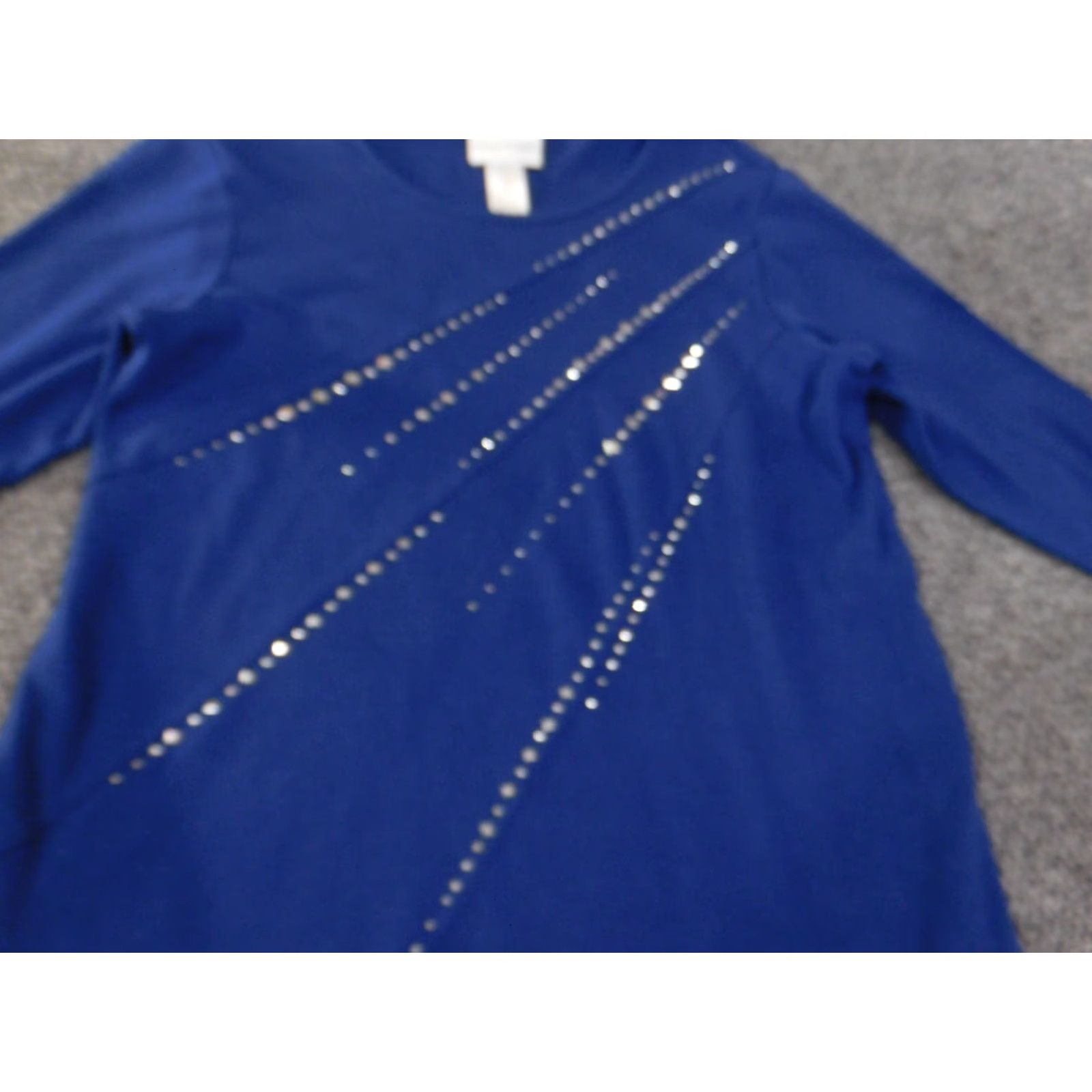 Vintage Alfred Dunner Blouse Shirt Women S Blue Knit Beaded Beads Rhinestones Round Neck Long Sleeve Stretch Casual Size S / US 4 / IT 40 - 7 Thumbnail