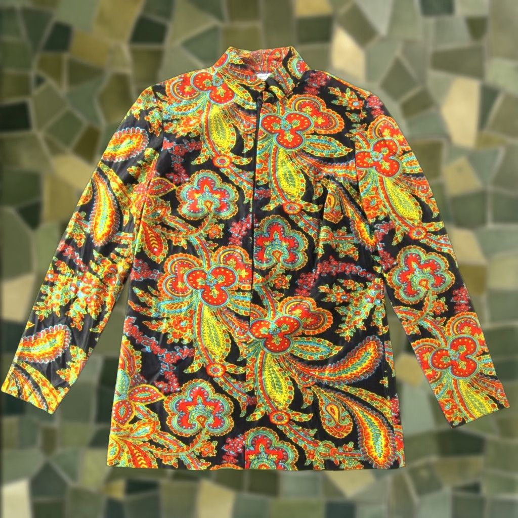 Vintage VINTAGE NPC Fashions Blouse Mock Neck Long Sleeve Yellow Small Floral Bohemian 60s 70s Womens Size S / US 4 / IT 40 - 1 Thumbnail