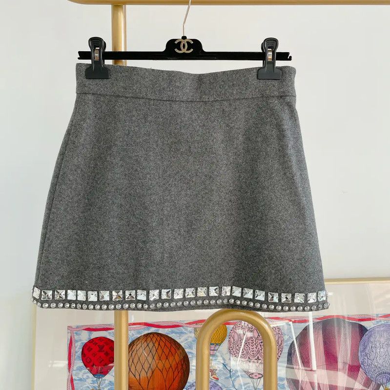 Miu Miu Gray Wool A-Line Skirt for Women 0089