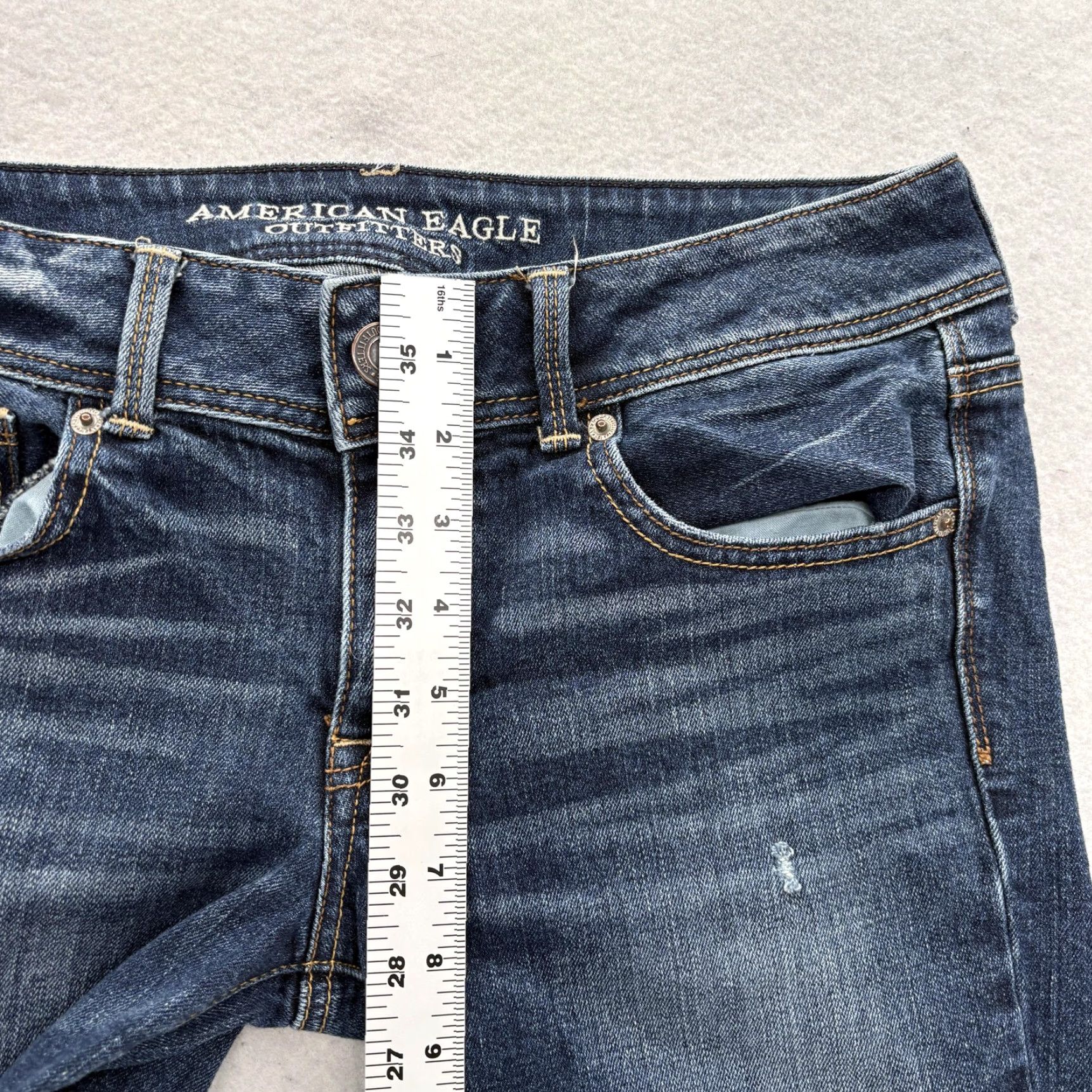 American Eagle Outfitters American Eagle Outfitters Jeans Bootcut Womens 8 Blue Dark Wash Low Rise Stretch 5-Pocket Denim Zipper Button Size 30" / US 8 / IT 44 - 6 Thumbnail