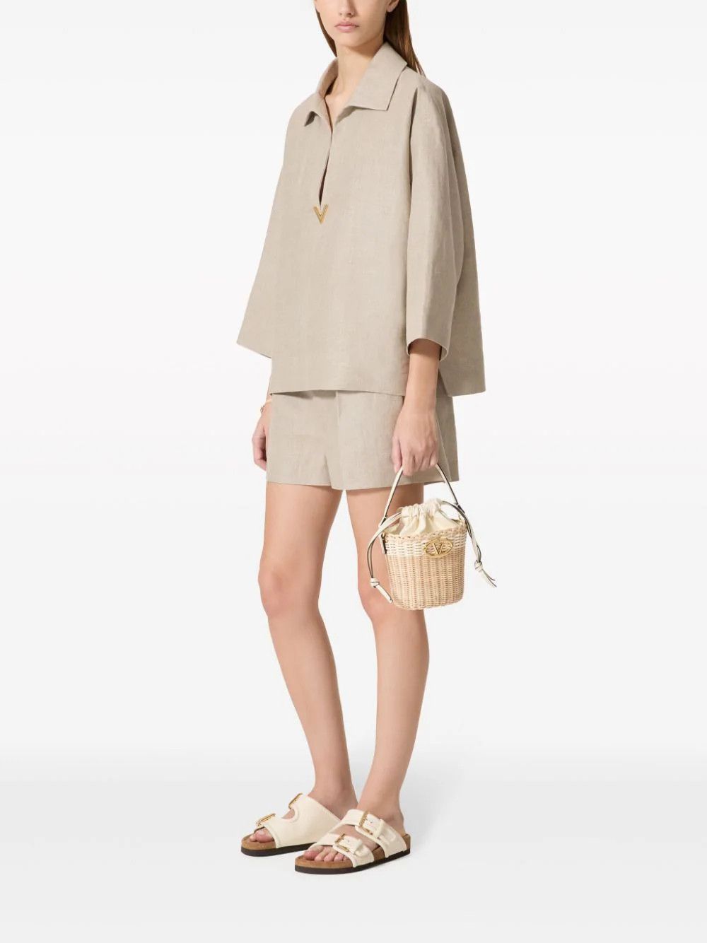 Valentino o1s22i1n0924 Linen Canvas Tunic Garment in Beige Size M / US 6-8 / IT 42-44 - 2 Thumbnail