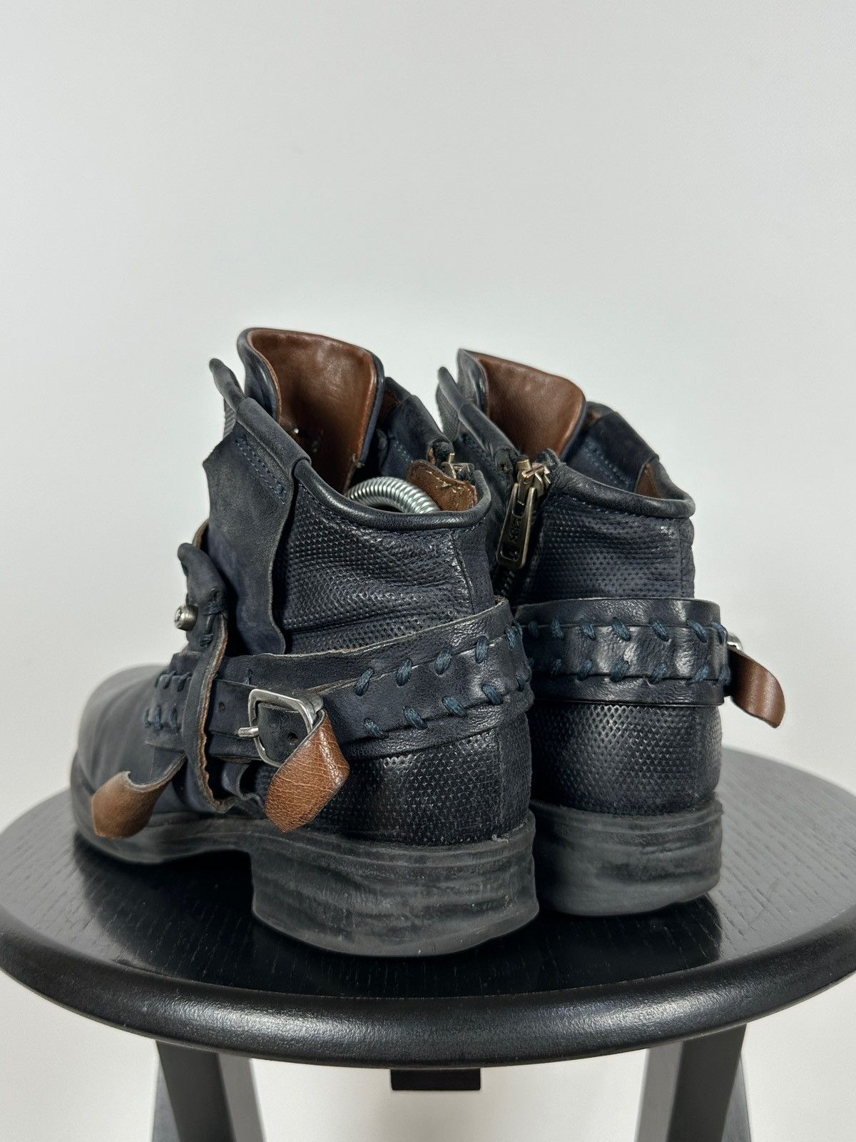 A.S.98 A.S.98. Airstep Navy Blue Leather Biker Ankle Boots Size US 8 / IT 38 - 4 Thumbnail