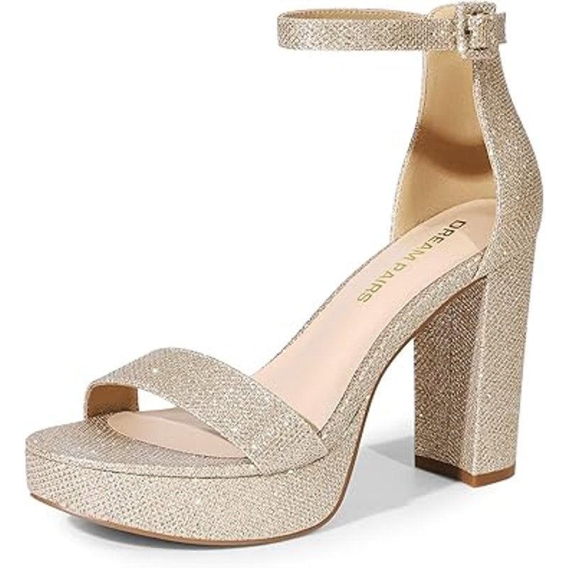 Other New Dream Pair 7.5 Gold Glitter Block Heel Ankle Strap Shoes Size US 7.5 / IT 37.5 - 1 Thumbnail