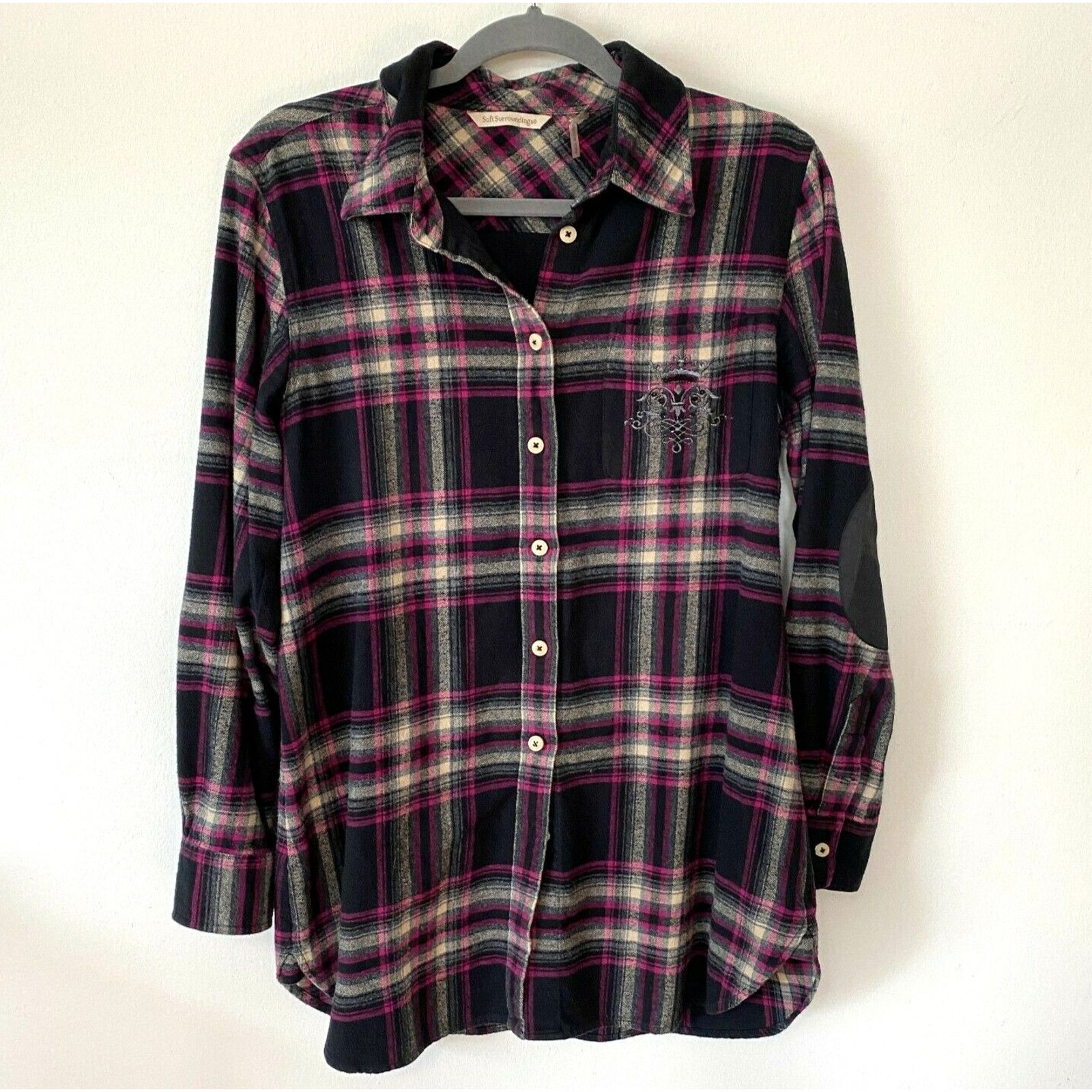 Other Soft Surroundings Magenta Plaid Button Embroidered Back M Size M / US 6-8 / IT 42-44 - 1 Thumbnail