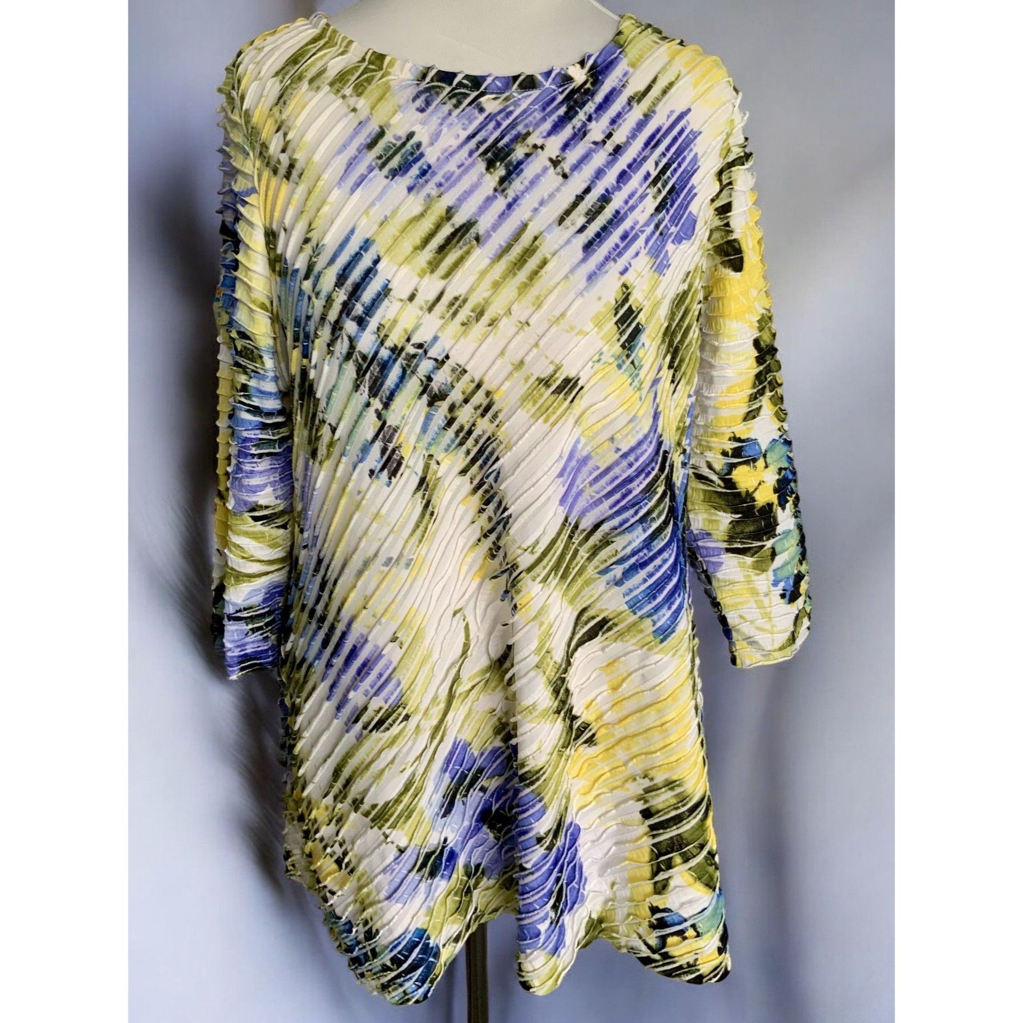 Designer Susan Graver Pleated Tunic Top Quarter Sleeve Multicolor L Size L / US 10 / IT 46 - 8 Thumbnail