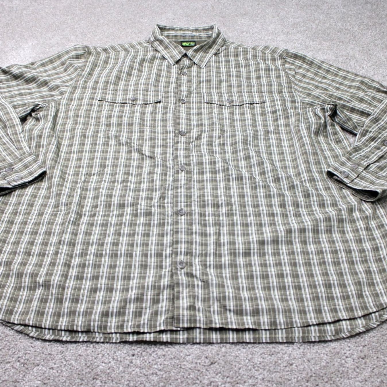 Vintage Koppen Shirt Mens 2XL Green No Fly Zone Repellent Vented Roll Tab Seersucker L/S Shirt Mens 2XL Green Plaid Button-Up Casual Outdoor Size US XXL / EU 58 / 5 - 3 Thumbnail