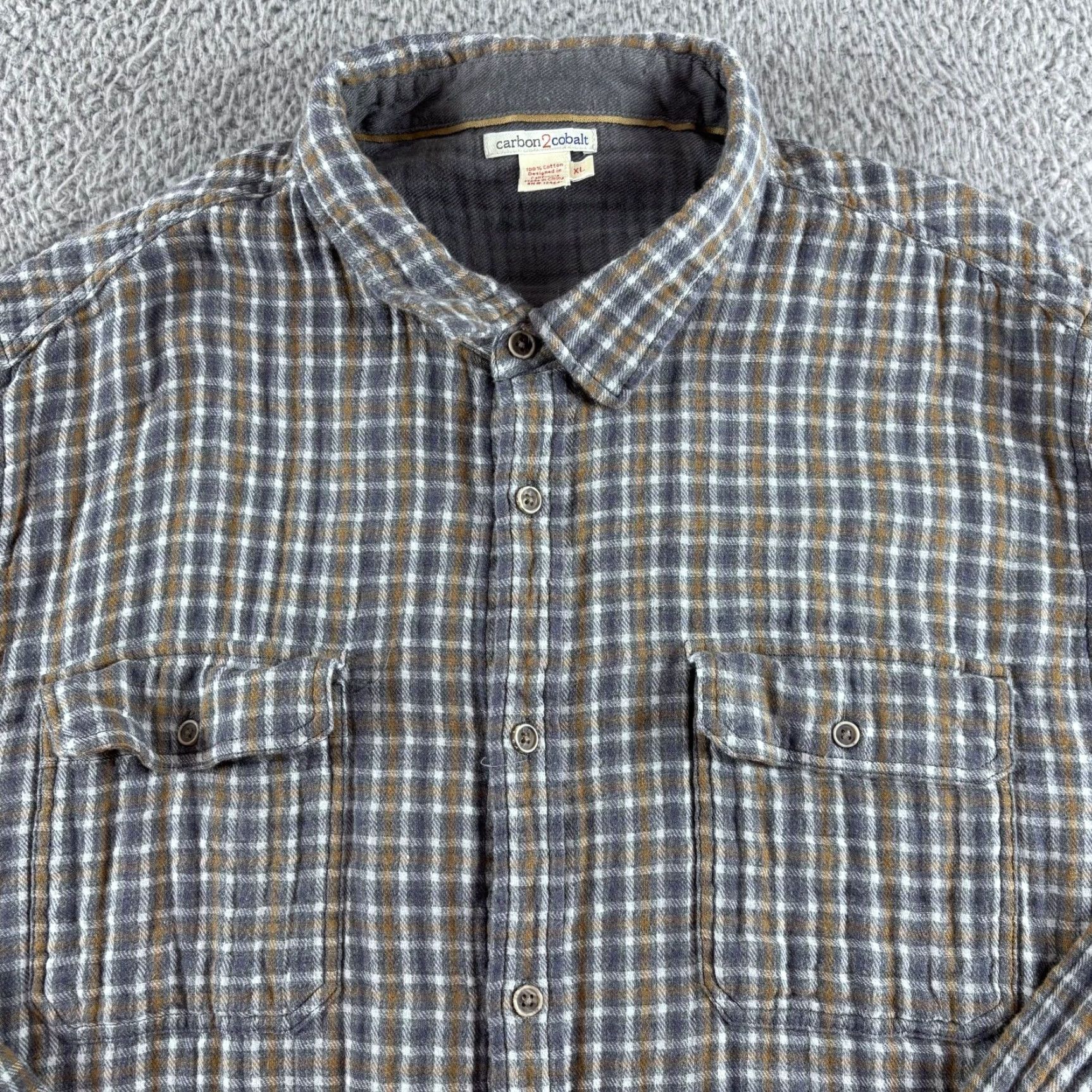 Carbon2Cobalt Carbon2Cobalt Flannel Shirt Men XL Gray Brown Plaid Double Lined Pockets Stretch Size US XL / EU 56 / 4 - 3 Thumbnail