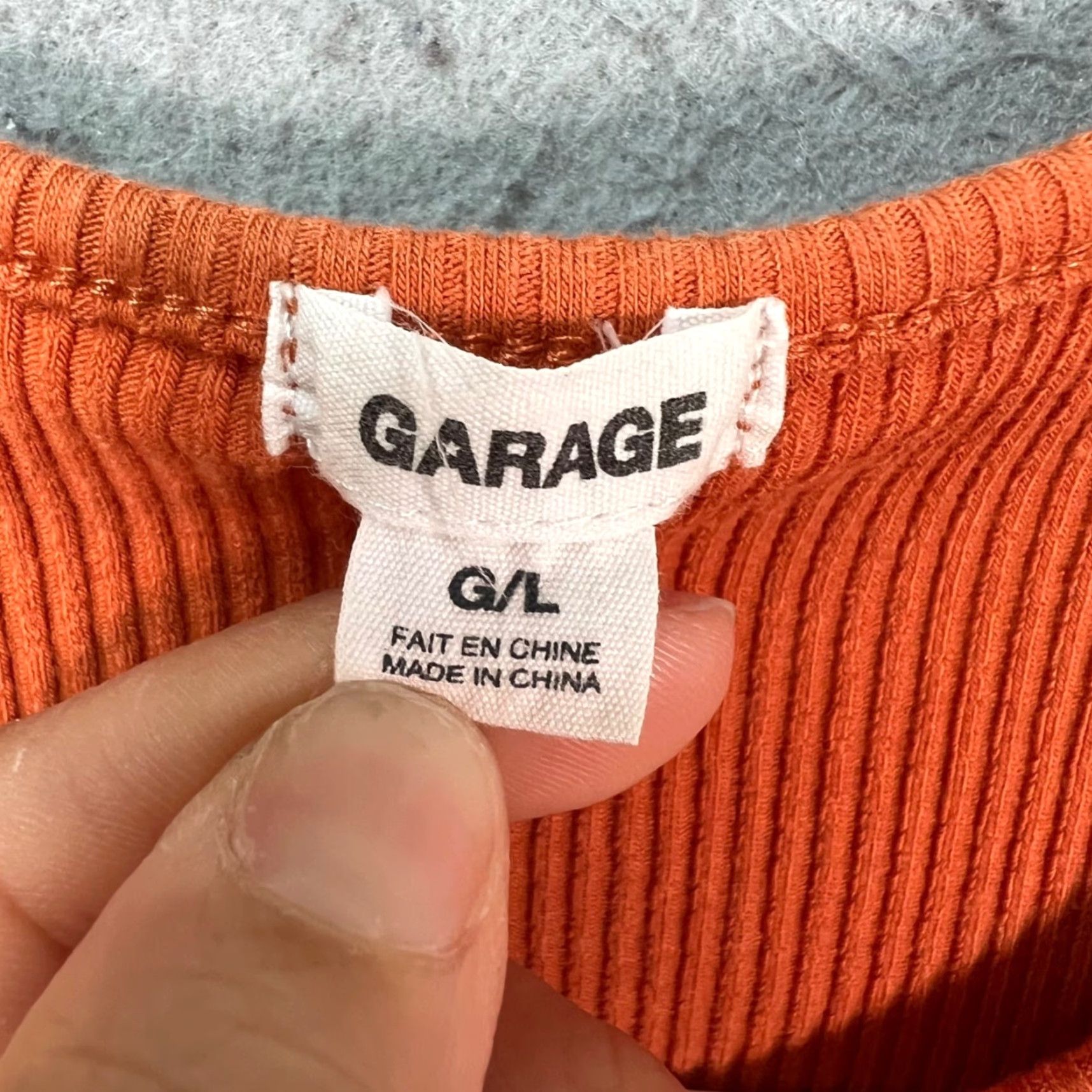 Garage Garage Large Orange Ribbed Cropped T-Shirt Short Sleeve Stretch Fabric Women’s Adult L Orange Cropped Shirt 90s? Size L / US 10 / IT 46 - 3 Thumbnail