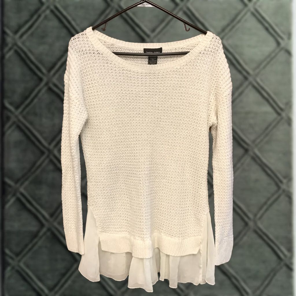 Y/Project Sweater Project Large White Cable Knit Tunic Ruffle Top Size L / US 10 / IT 46 - 1 Thumbnail