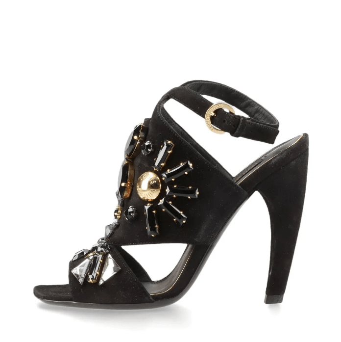 Cut Out Crsytal Suede Sandal