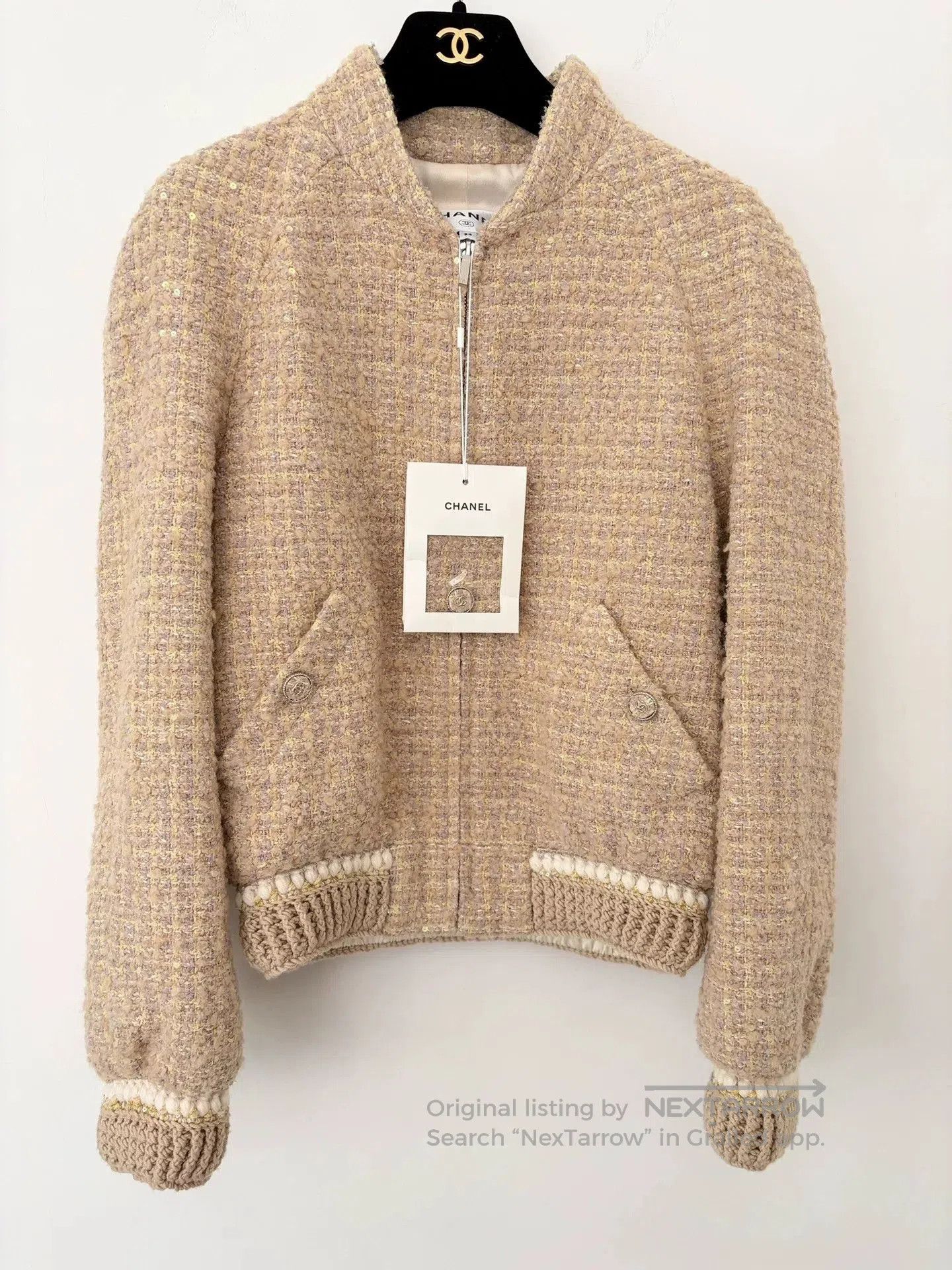 Chanel Pink Tweed Stand-Collar Jacket.