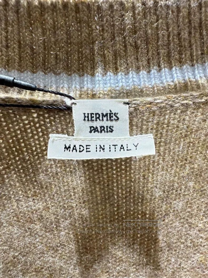 Hermes Hermes Khaki long cashmere knit coat with blue pattern Size XXS / US 00 / IT 34 - 3 Thumbnail