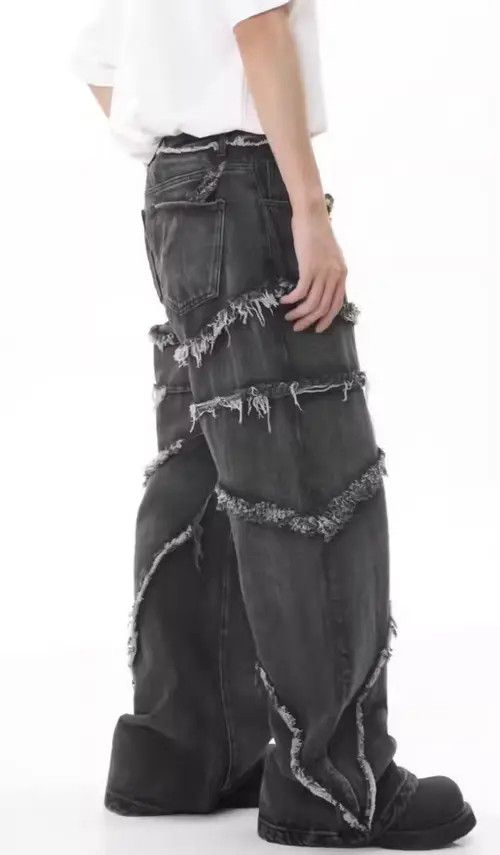 Japanese Brand × Jean Retro punk distressed fringe raw denim jeans pants Size US 31 - 4 Thumbnail