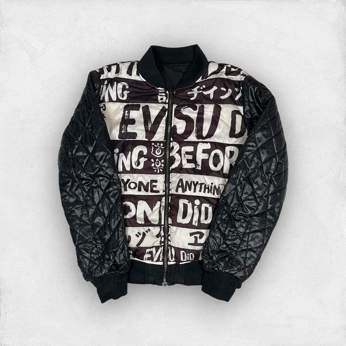 image of Evisu Men's Full Zip Reversible Bomber Jacket Large in Black