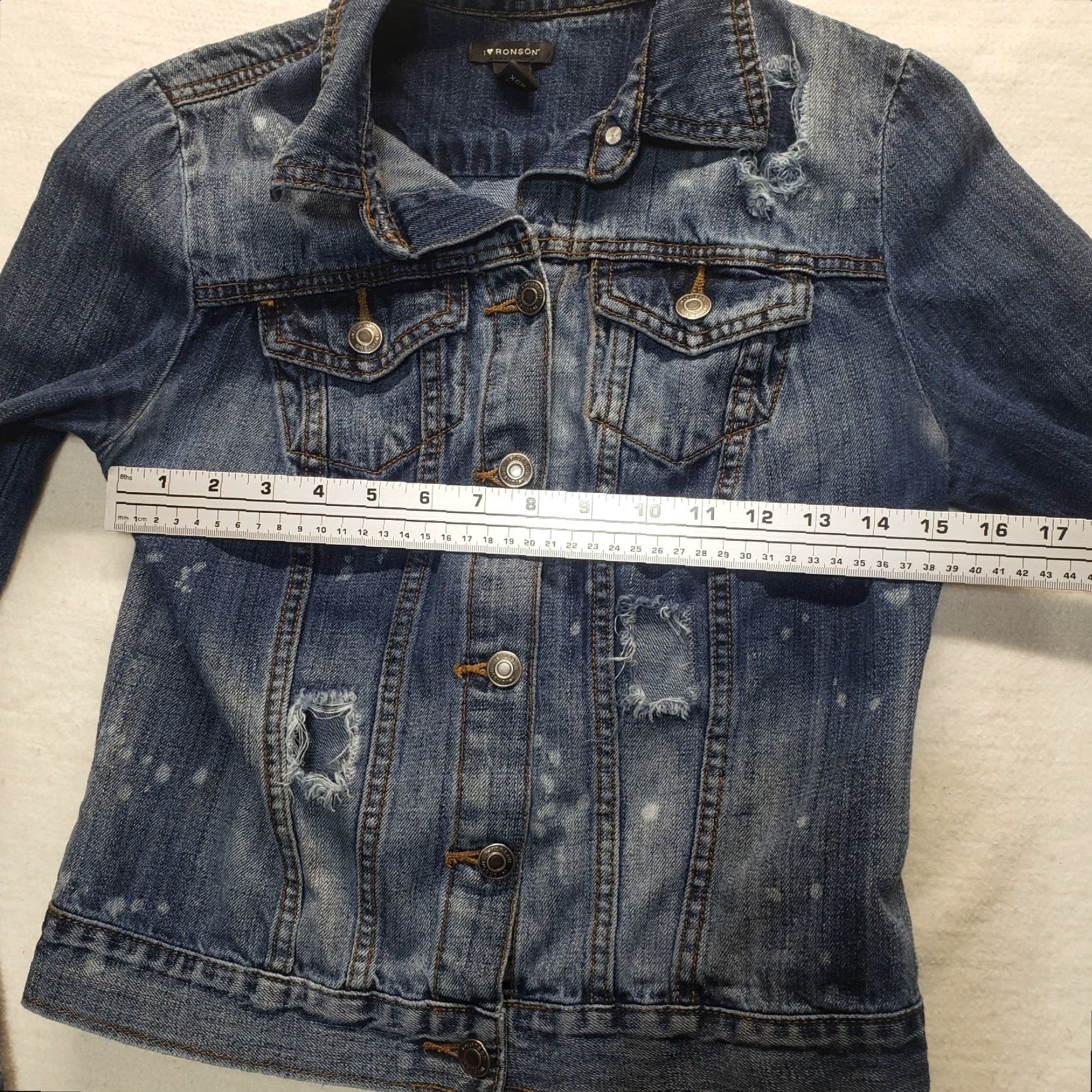Denime I Love Ronson Denim Blue Jean Jacket Distressed Long Sleeve 100% Cotton Women XS Size XS / US 0-2 / IT 36-38 - 5 Thumbnail