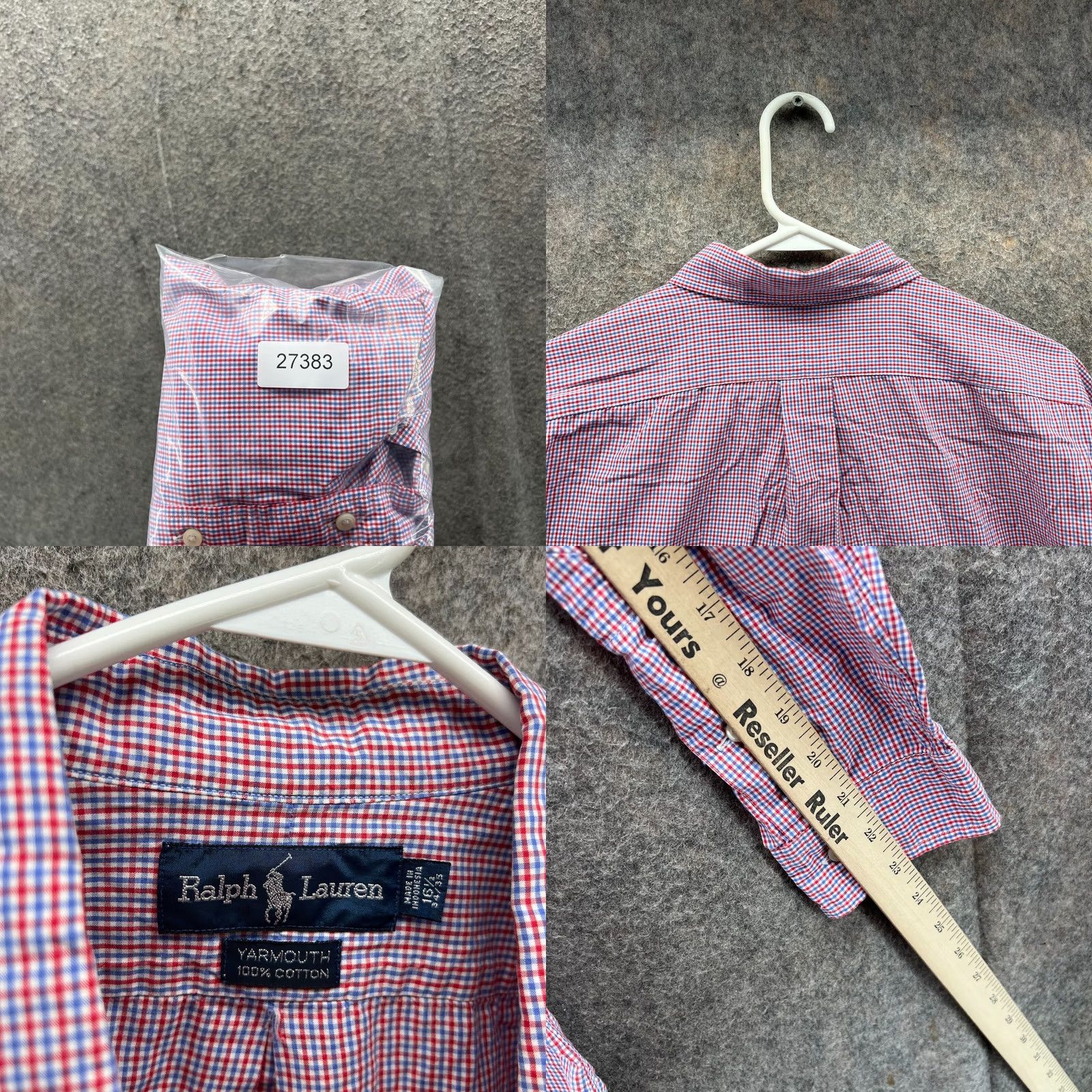 Polo Ralph Lauren Ralph Lauren Shirt Men 16.5 34/35 Red Blue Plaid Button UP Yarmouth Oxford VTG Size US XL / EU 56 / 4 - 8 Thumbnail