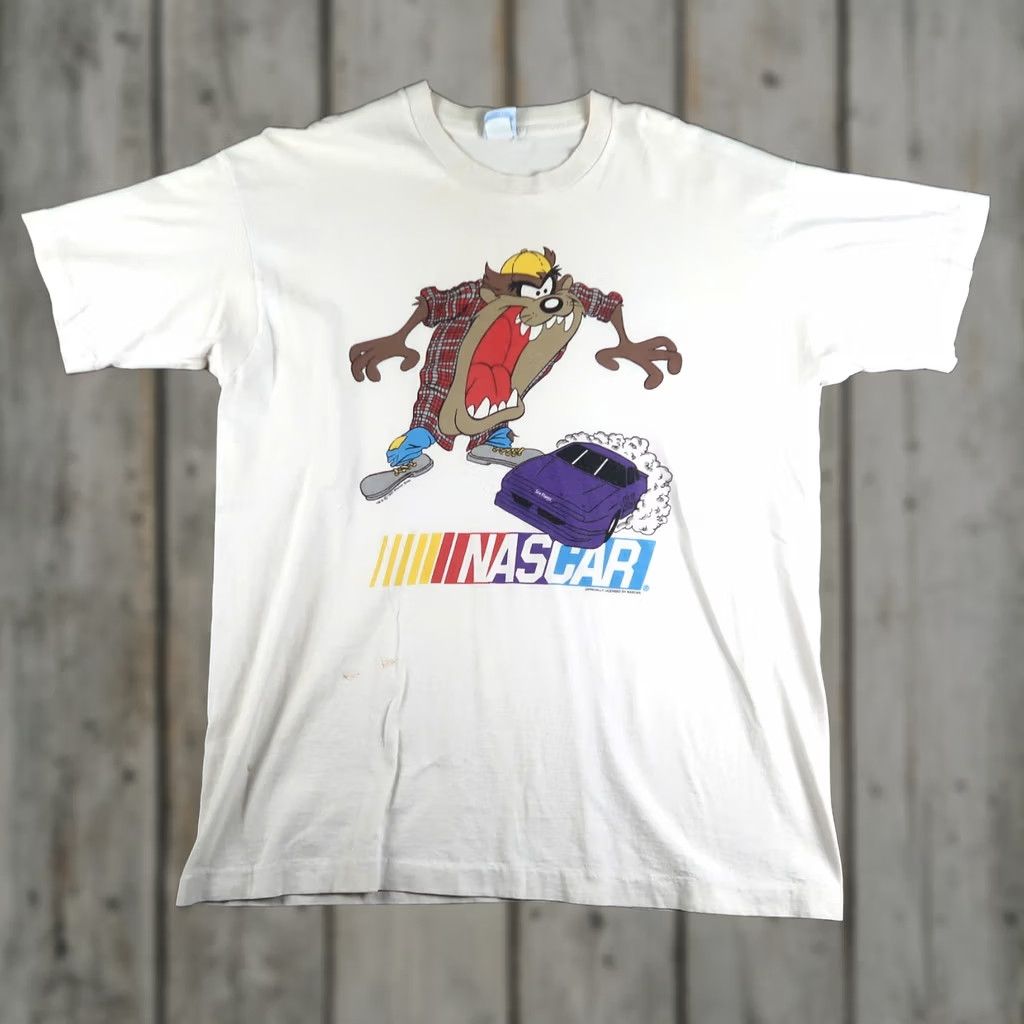 NASCAR VINTAGE NASCAR Tasmanian Devil Taz Six Flags Short Sleeve Shirt Men XL White 90s 1990s USA Size US XL / EU 56 / 4 - 1 Thumbnail