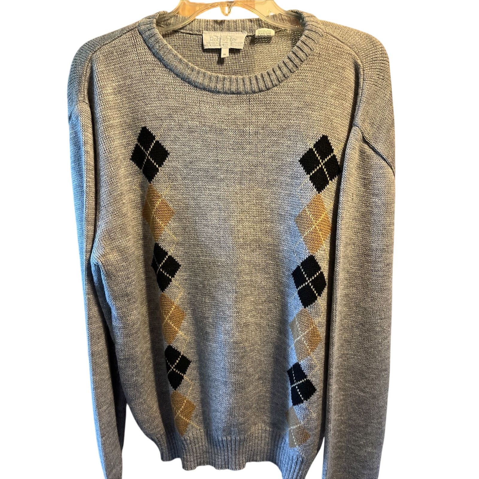 Other Rob Winter Size XL Sweater Gray Argyle Mens Acrylic Pullover Size US XL / EU 56 / 4 - 1 Thumbnail