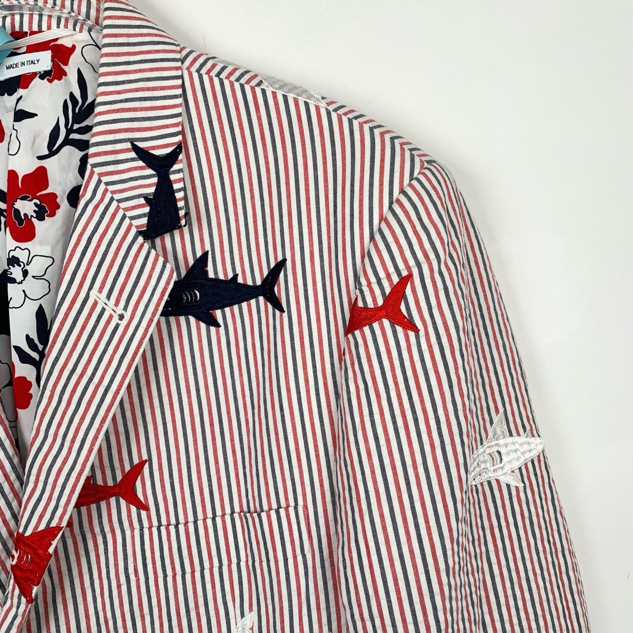 Thom Browne Thom Browne Shark Embroidery Pink Seersucker Striped Blazer Size US S / EU 44-46 / 1 - 3 Thumbnail