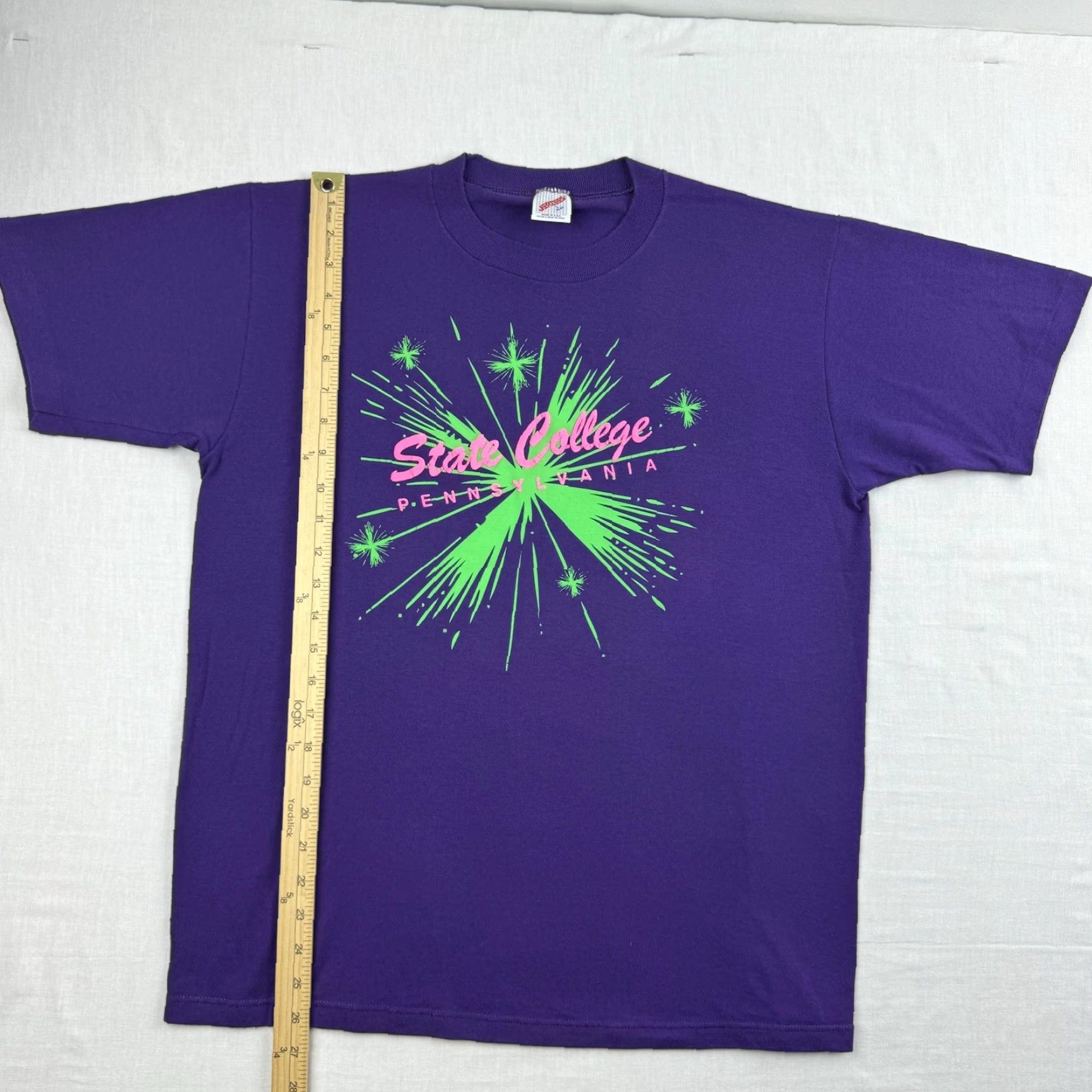 Jerzees VINTAGE Jerzees T-Shirt State College Pennsylvania Adult Large Purple Puff Print School 90s University Mens Size US L / EU 52-54 / 3 - 6 Thumbnail
