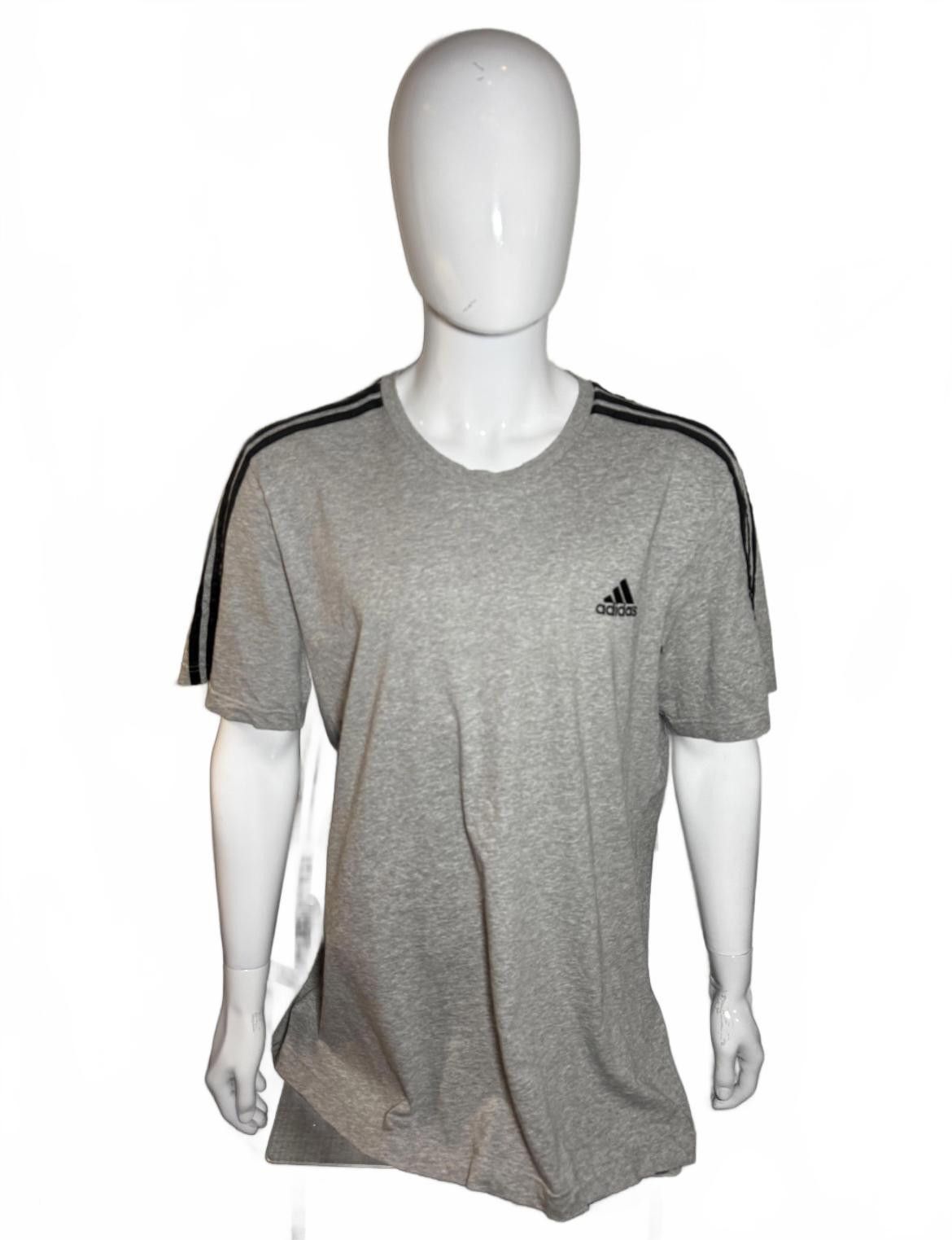Adidas Adidas Grey Athletic T-Shirt with Black Stripes Size US XL / EU 56 / 4 - 1 Thumbnail