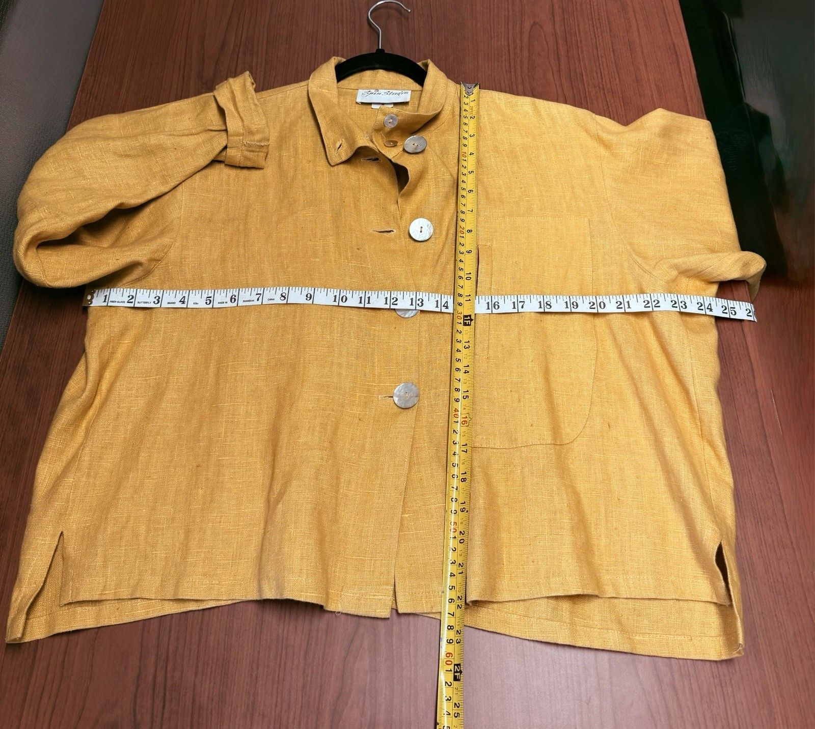 Other Spin Studio 100% Linen Women M Yellow Mustard Boxy USA Size M / US 6-8 / IT 42-44 - 12 Thumbnail