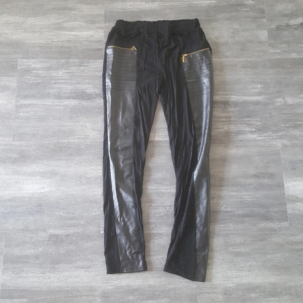 Designer Black Faux Leather Detailed Harem Legging Size 30" / US 8 / IT 44 - 1 Thumbnail