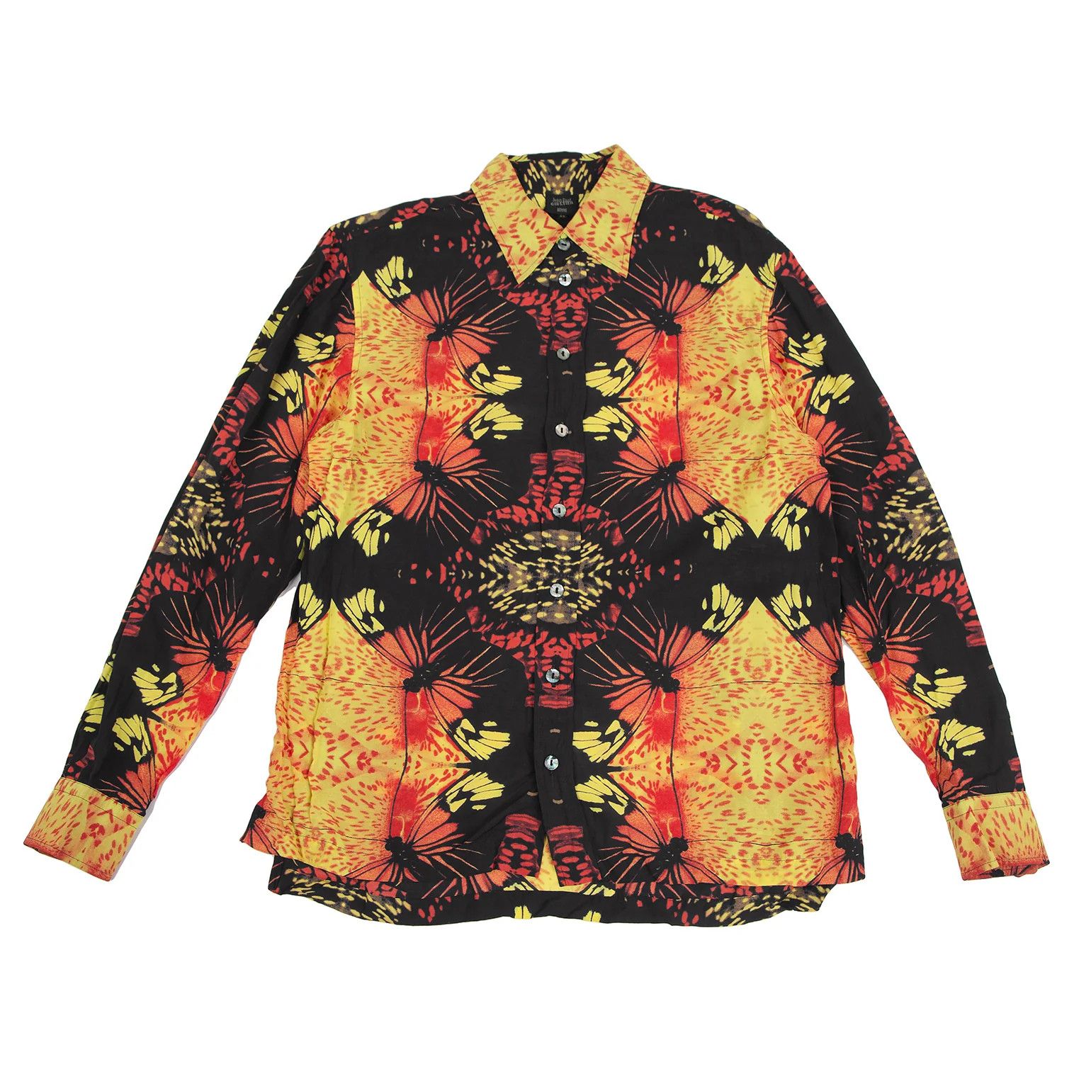 Jean Paul Gaultier Rayon Butterfly Graphic Shirt in Black Yellow Red Size US M / EU 48-50 / 2 - 1 Thumbnail