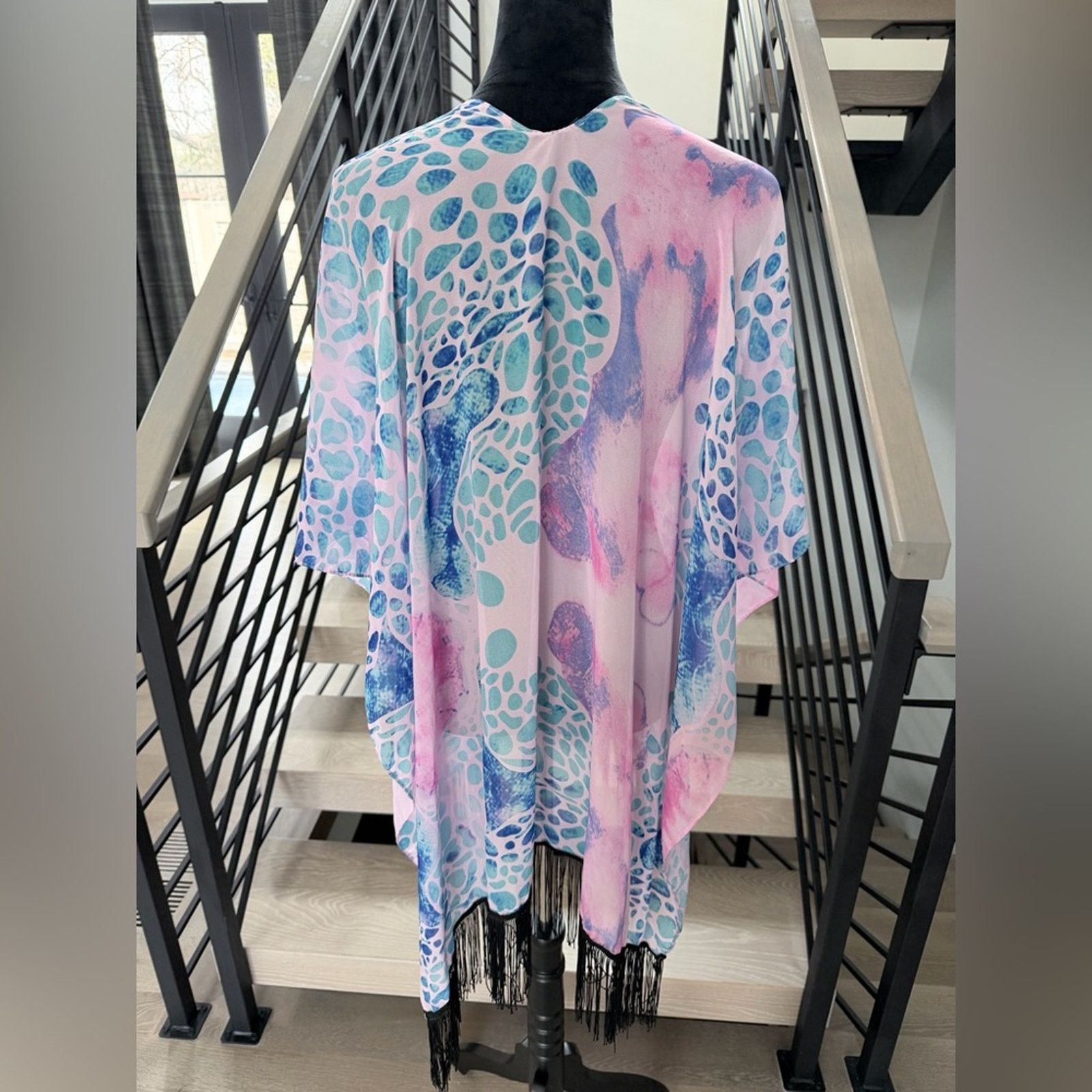 Other Bohemian Pink and Blue Shawl Kimono Cover up One size Size ONE SIZE - 6 Thumbnail