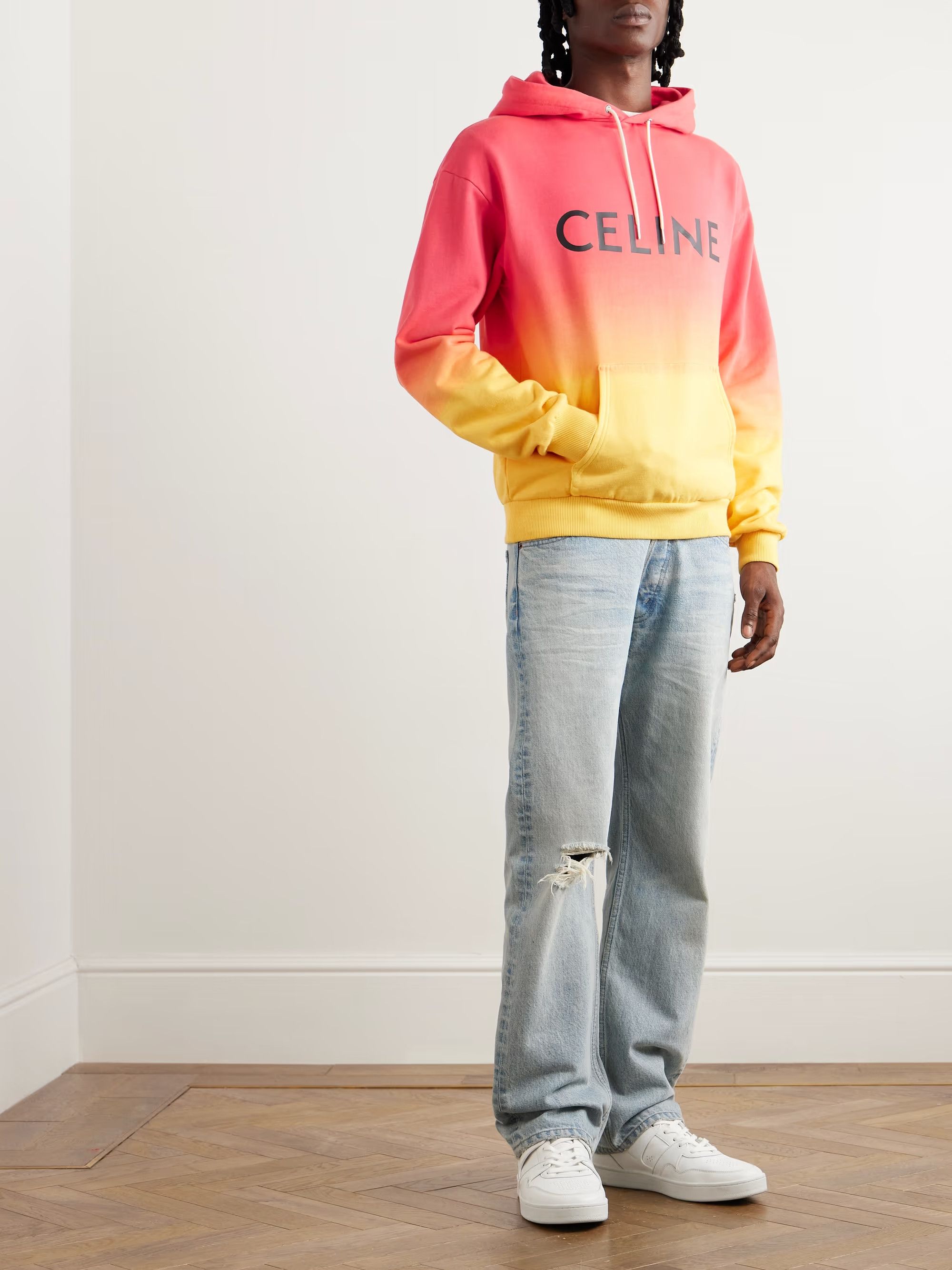 Celine os11x1224 Logo-Print Ombré Cotton-Jersey Hoodie Coral Size US XL / EU 56 / 4 - 2 Thumbnail
