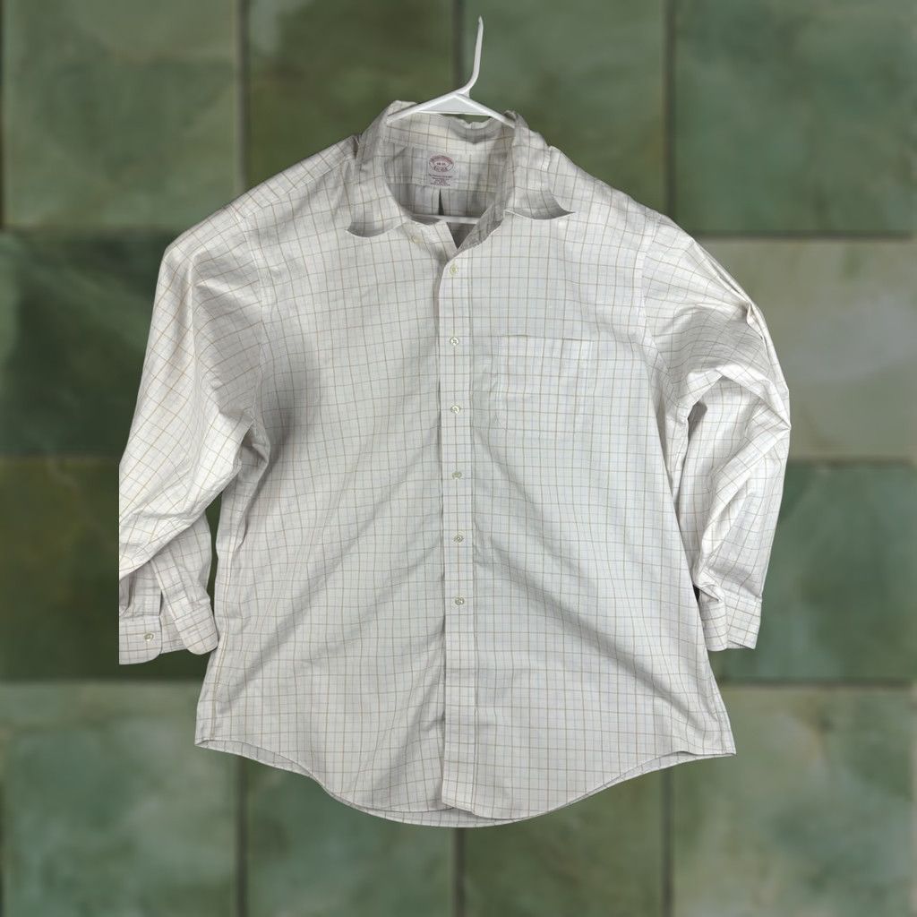 Brooks Brothers Brooks Brothers Dress Shirt Mens 18-35 White Check Traditional Fit Non Iron Shirt Long Sleeve Button Down Collar 100% Cotton Size 48R - 1 Thumbnail