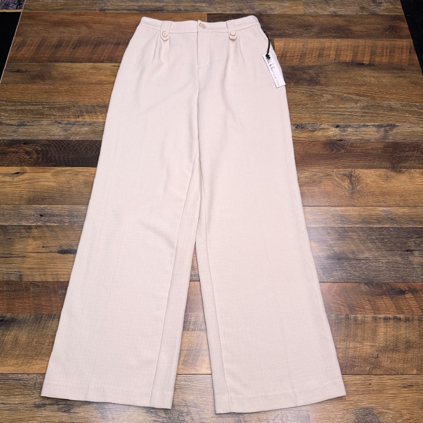 Nicole Miller Nicole Miller Wide-Leg Pants Womens Small Beige High Rise Stretch Dress Pants Workwear Front Pleated Inseam 30 in Regular Size 28" / US 6 / IT 42 - 2 Thumbnail