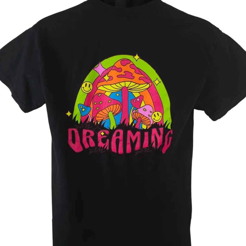 Rainbow Psychedelic Mushrooms T Shirt Mens Size Medium Black Rainbow Dreaming Fungi Size US M / EU 48-50 / 2 - 4 Thumbnail