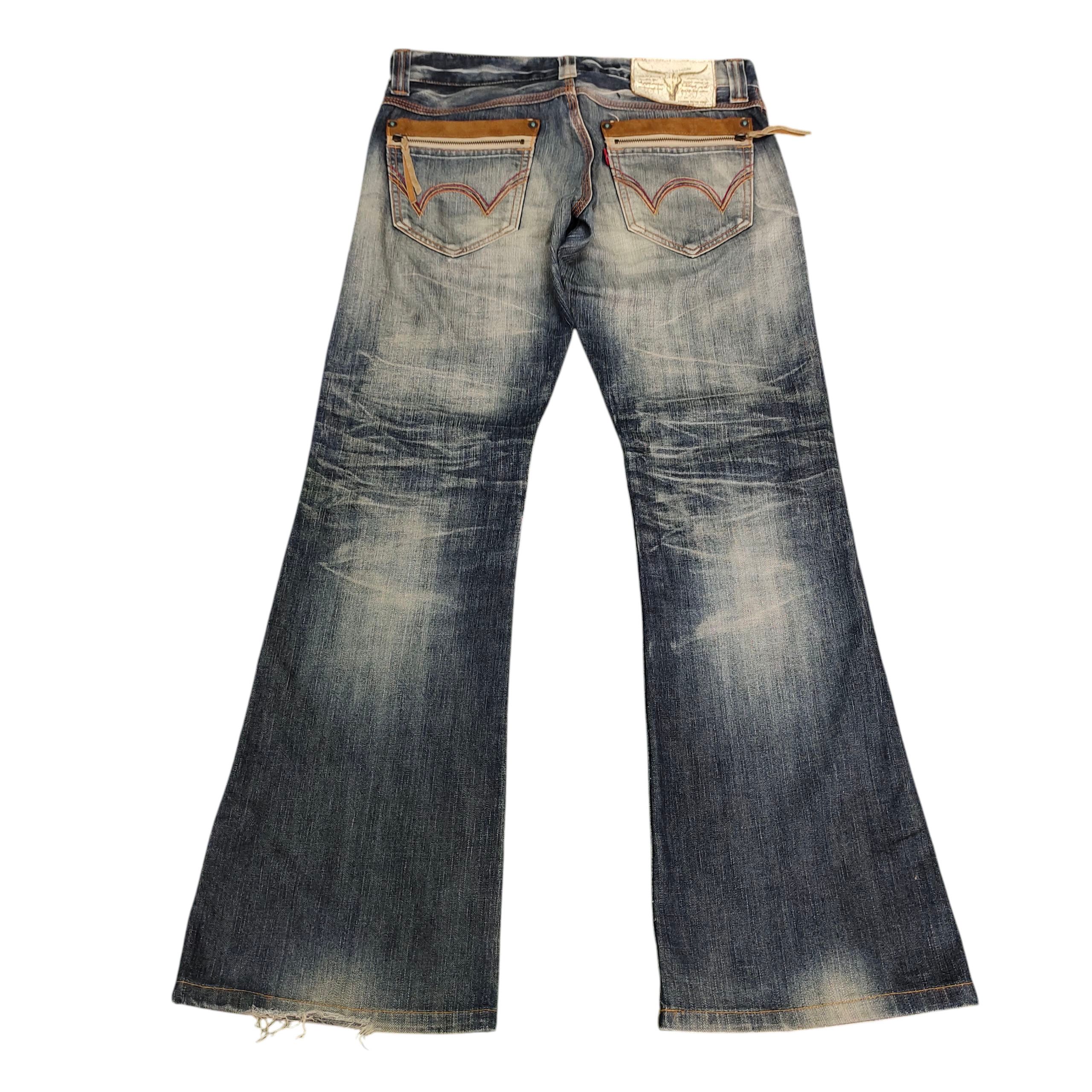 If Six Was Nine Flare Jeans 90s Edwin Cowboy Clawmark Distress Denim Bootcut Size US 33 - 2 Thumbnail