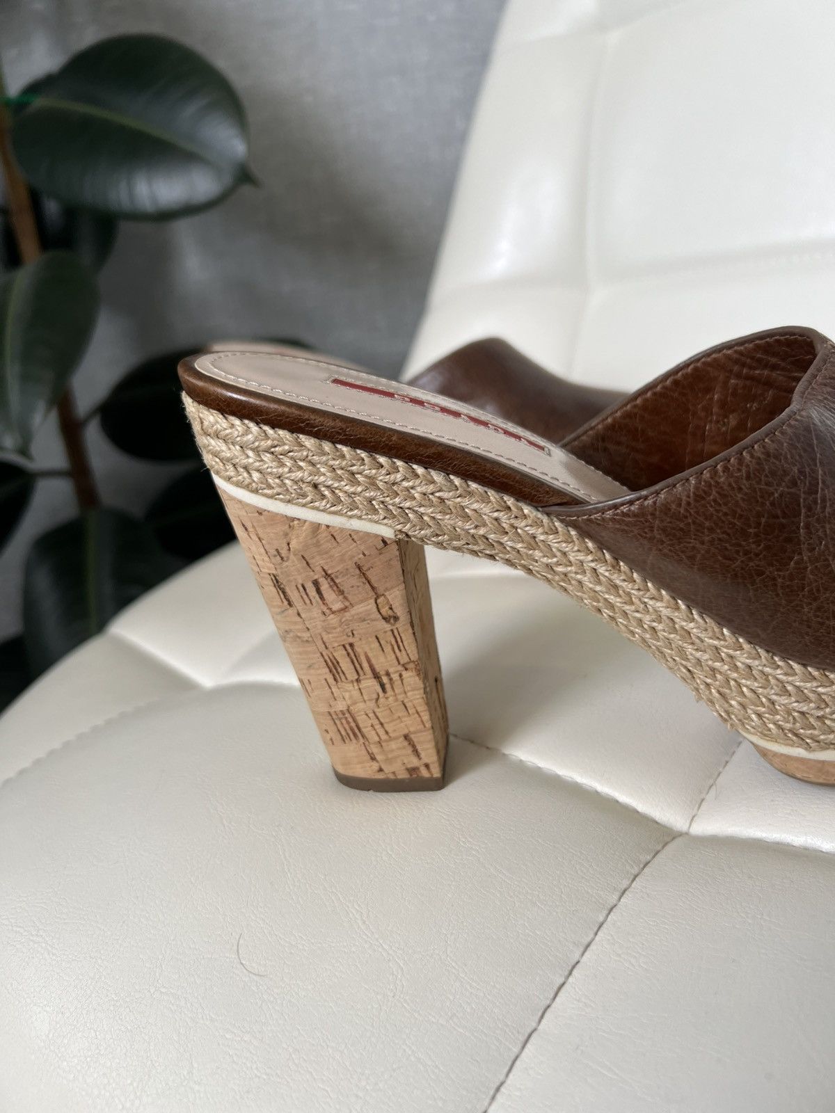 Prada Prada Leather Platform Mules Cork Heels Woven Trim Sandals Size US 8 / IT 38 - 12 Thumbnail
