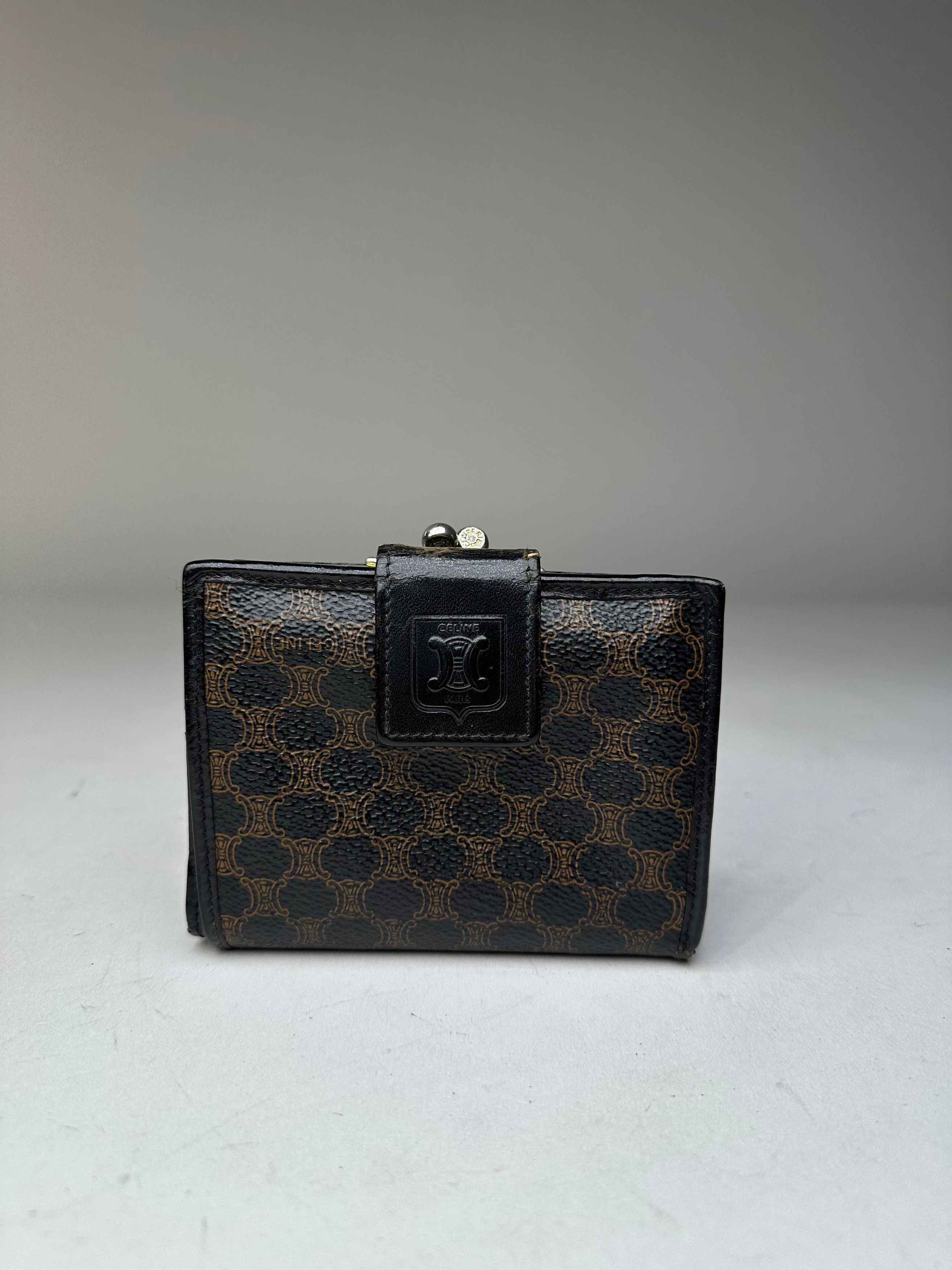 Celine Vintage Paris Triomphe Monogram Leather Wallet Black Brown Size ONE SIZE - 1 Thumbnail