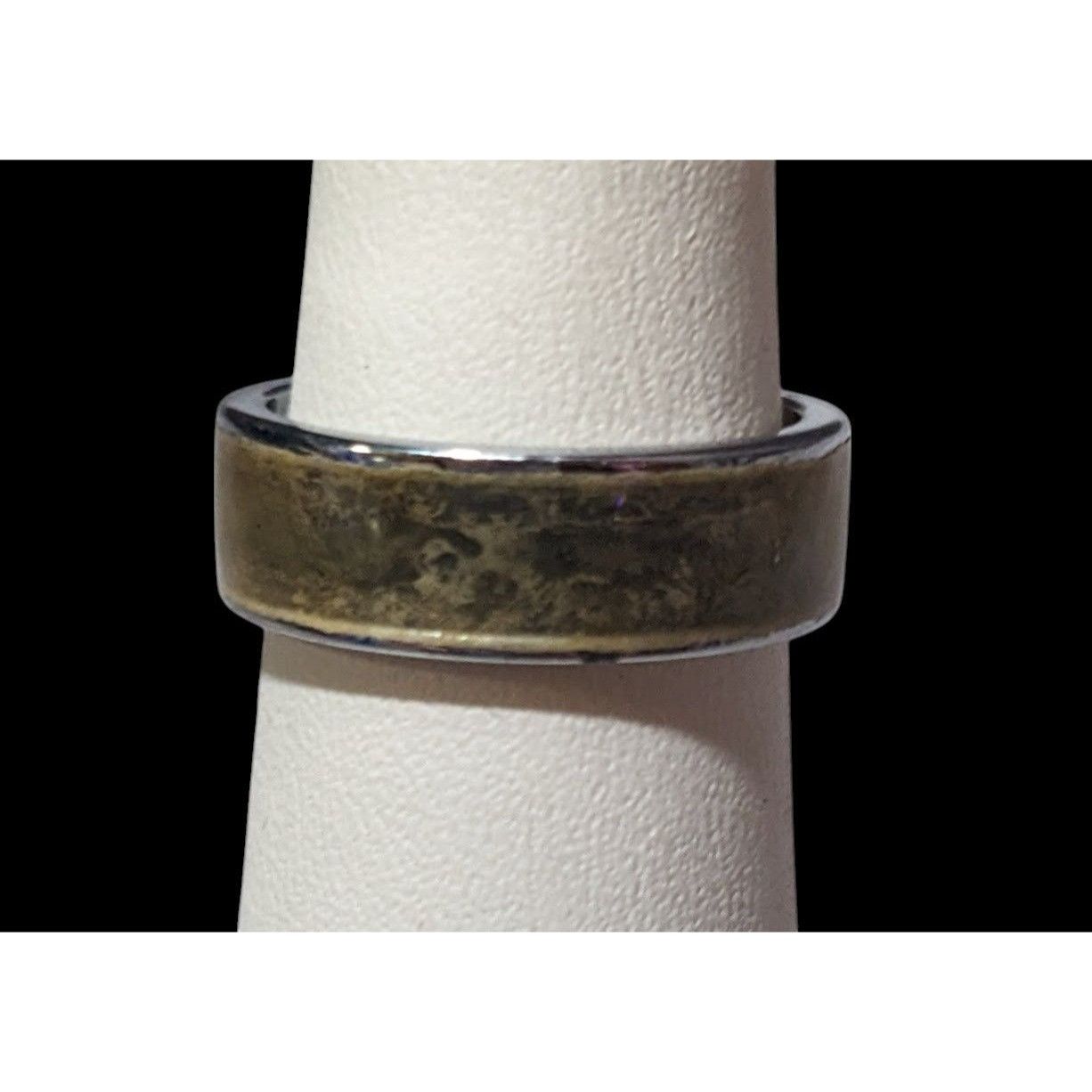 Other Casual Grunge Silver Tone Crackled Green/Brown Inlay Ring Si Size ONE SIZE - 2 Thumbnail