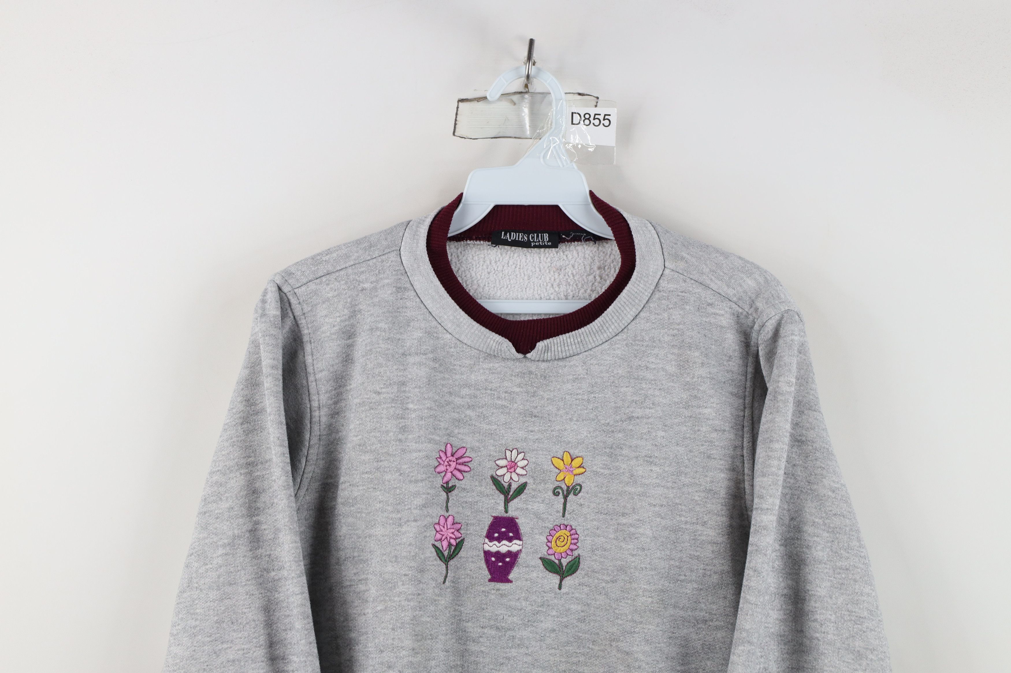 Vintage Vintage 90s Streetwear Flower Sweatshirt Heather Gray Size M / US 6-8 / IT 42-44 - 2 Thumbnail