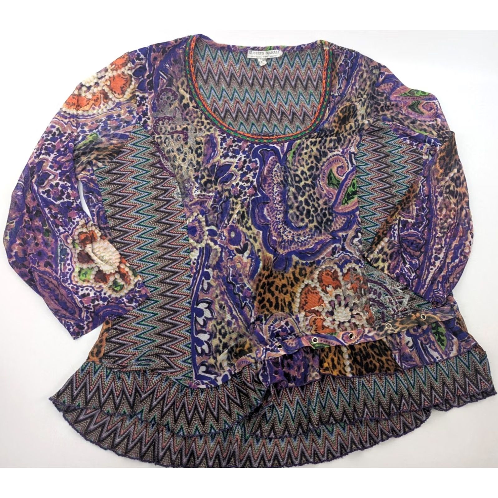 Vintage Alberto Makali Shirt Womens XL Purple Floral Psychedelic Top Boho Blouse Size XL / US 12-14 / IT 48-50 - 2 Thumbnail