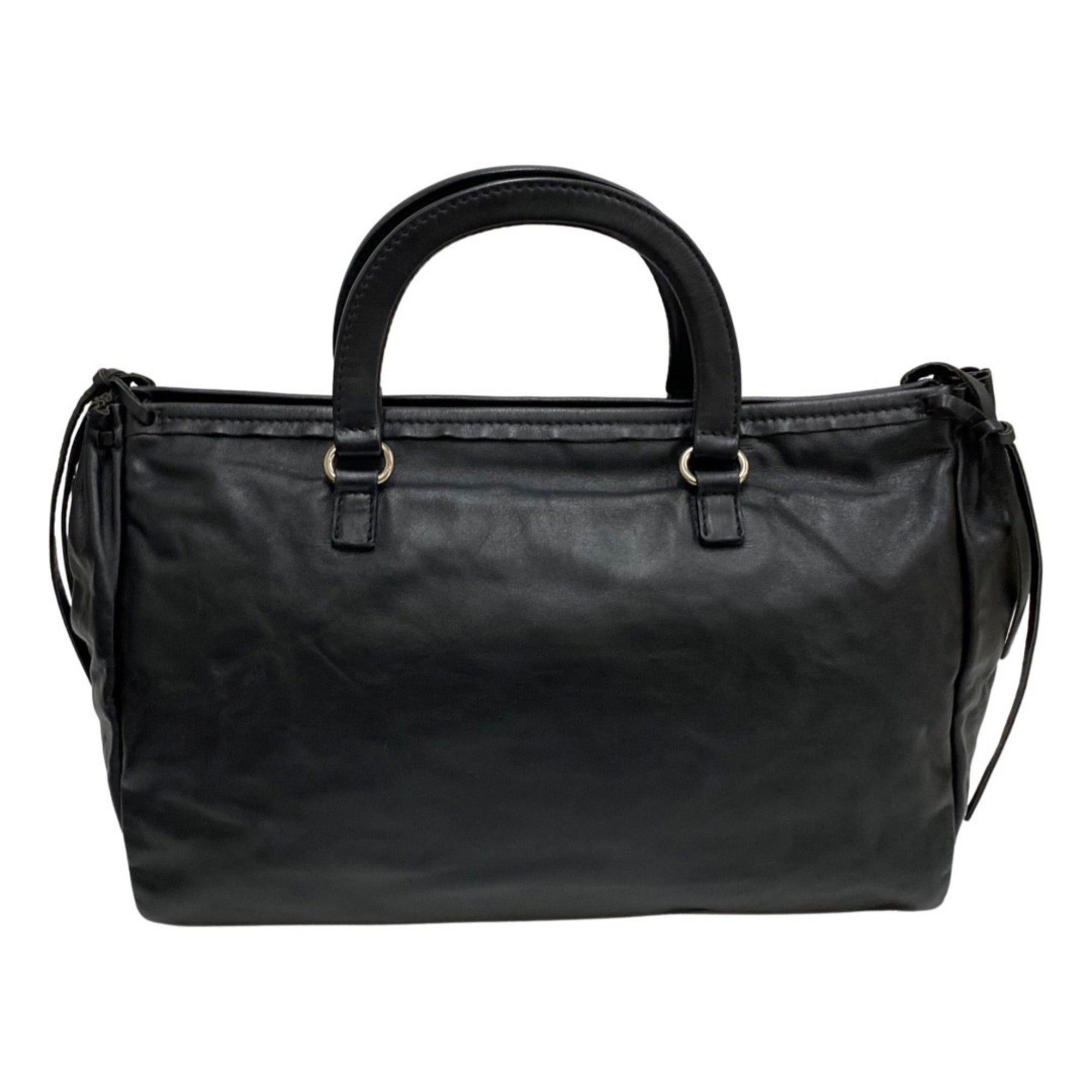 image of Prada Triangle Logo Metal Fittings Nappa Leather Genuine Gathered Handbag Mini Boston Bag Black, Wo