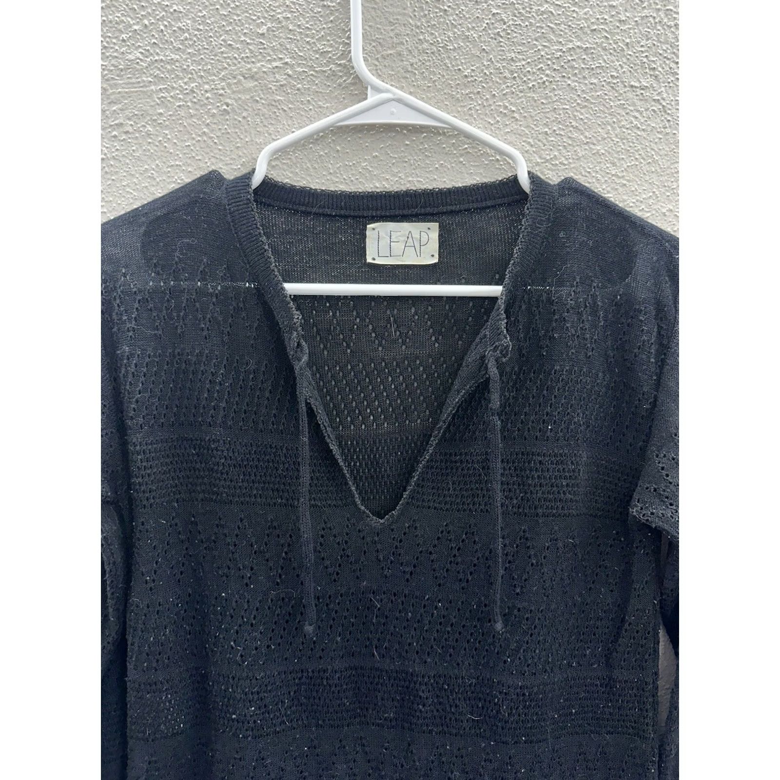 Vintage VINTAGE Leap Cover Up Womens Long Sleeve Black Open Knit Side Slits 80s 90s Womens, Size 10 Size L / US 10 / IT 46 - 2 Thumbnail