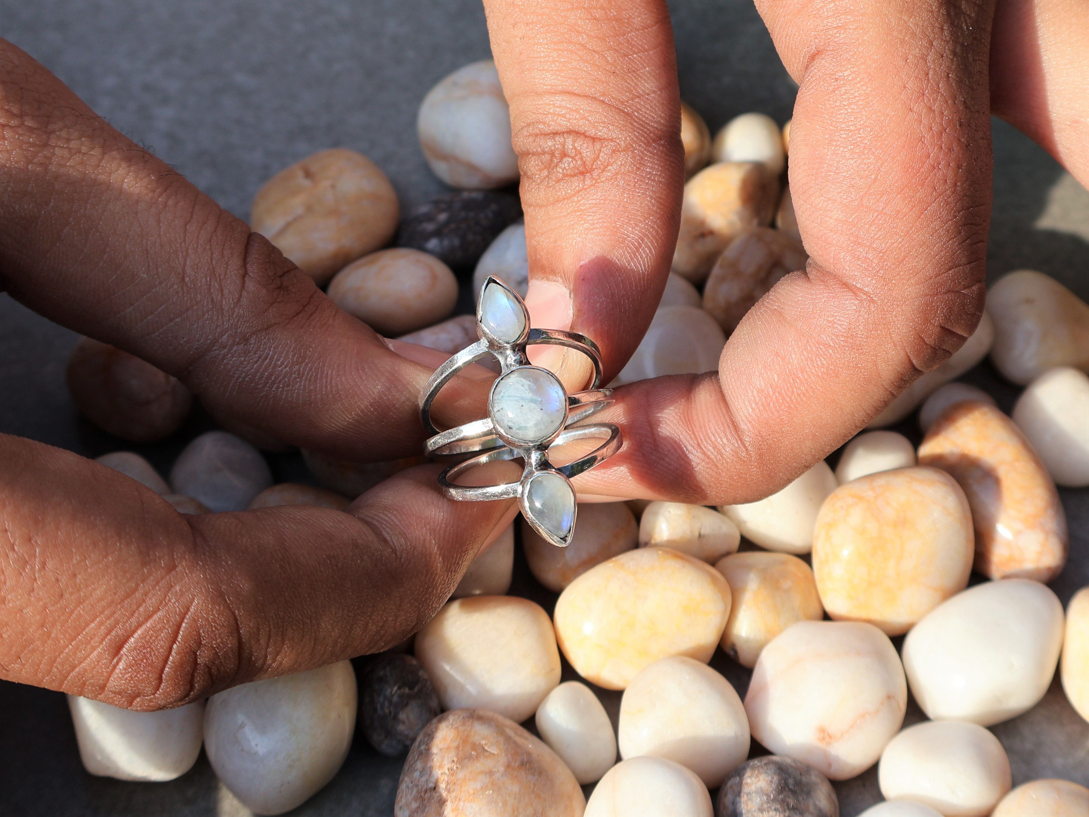 Handmade Rainbow Moonstone Ring, Sterling Silver Ring, Handmade Ring, Size ONE SIZE - 8 Thumbnail