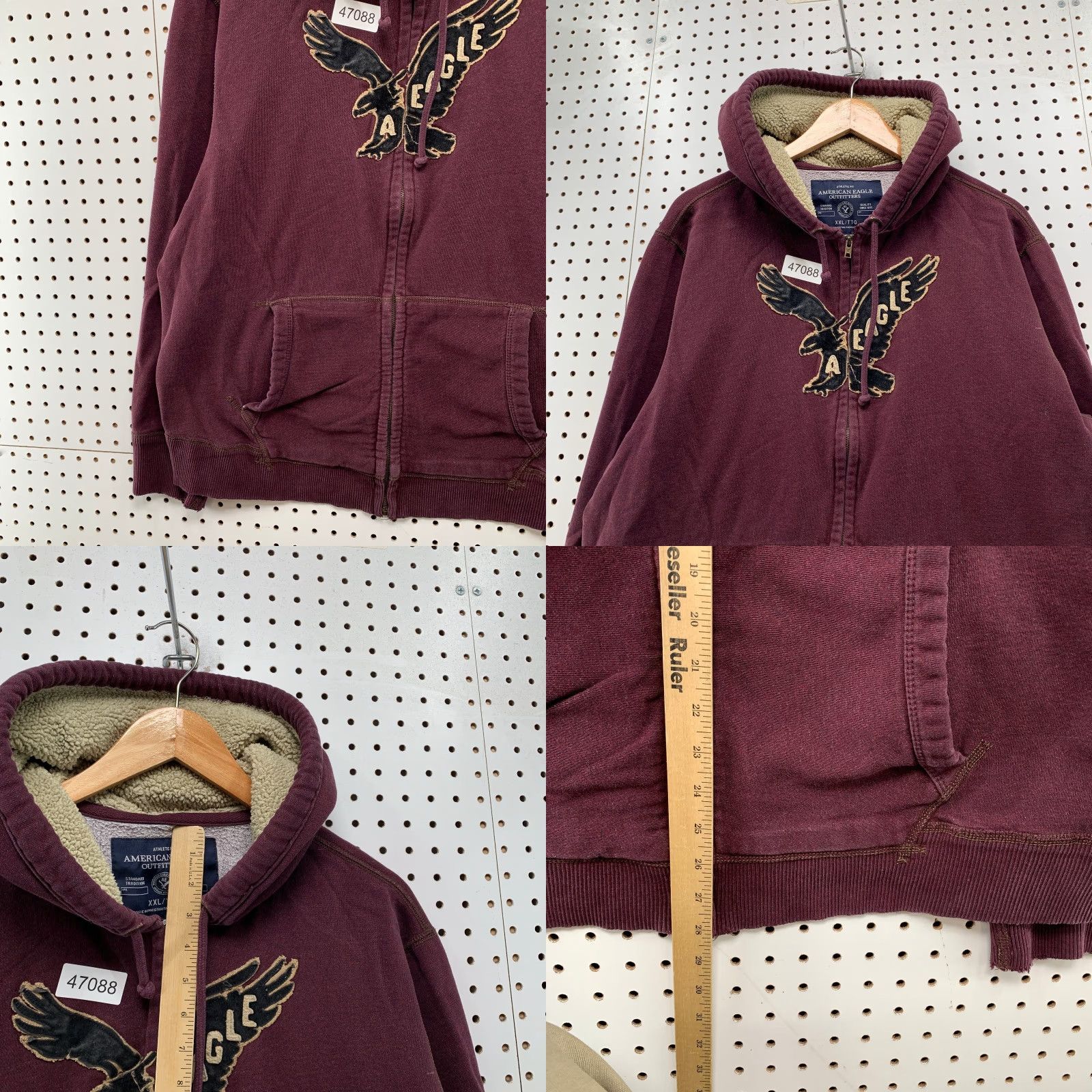 American Eagle Outfitters American Eagle Hoodie Sweatshirt Mens 2XL Maroon Sherpa Lined Hood Embroidered Size US XXL / EU 58 / 5 - 8 Thumbnail