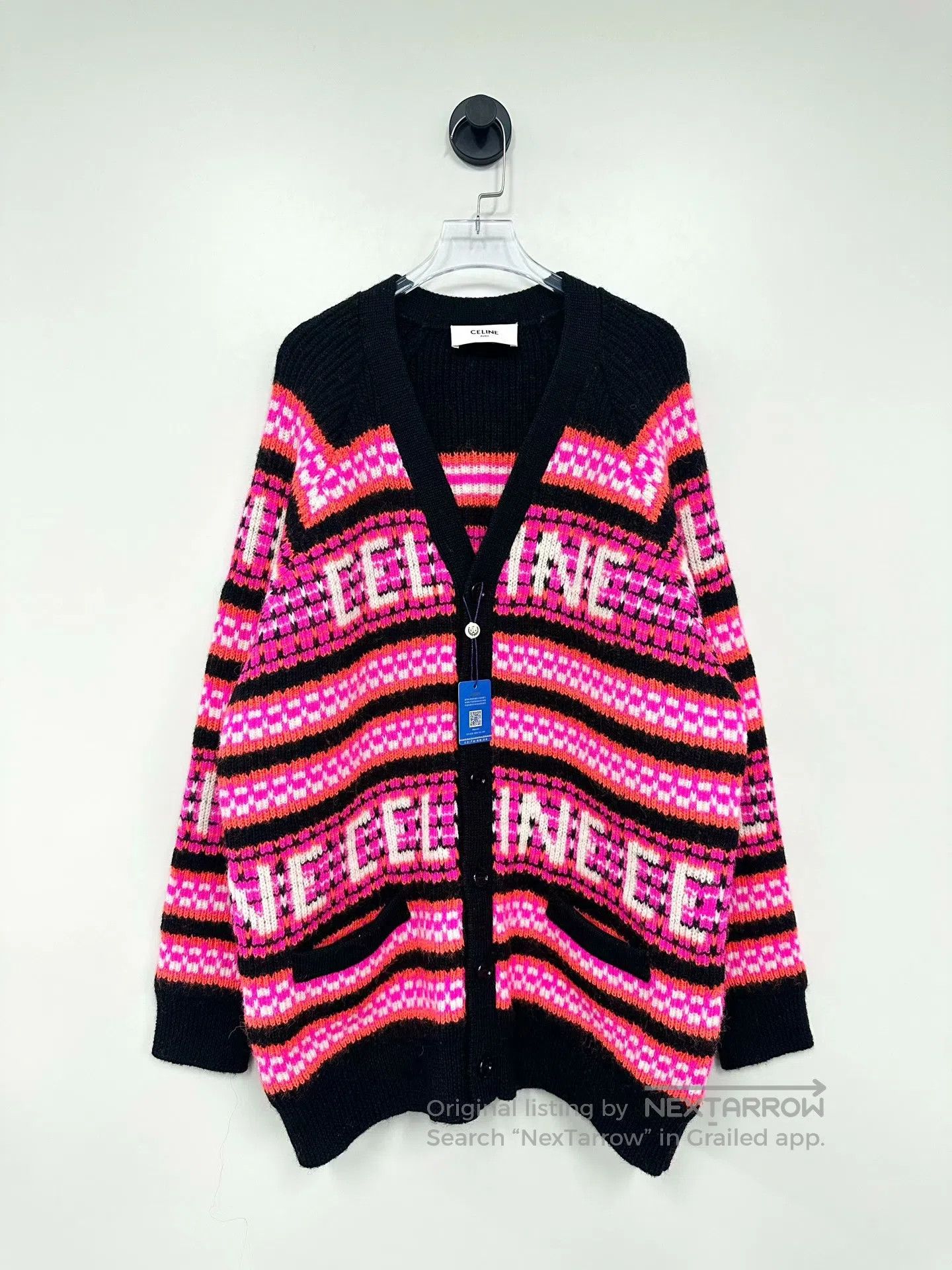 Celine CELINE Color Block Letter Logo Knit Wool Cardigan| Size XS / US 0-2 / IT 36-38 - 1 Thumbnail